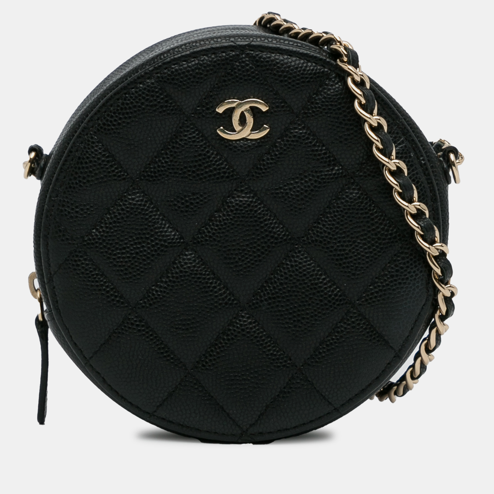 

Chanel CC Caviar Round Chain Crossbody, Black