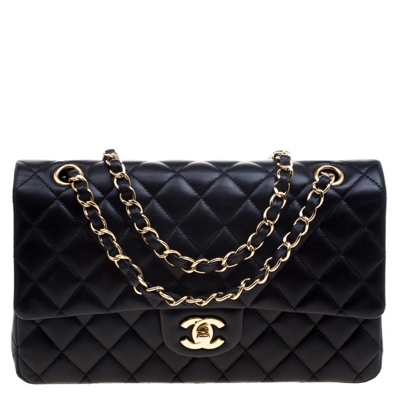 Pre Owned Chanel Black Quilted Leather Medium Classic Double Flap Bag