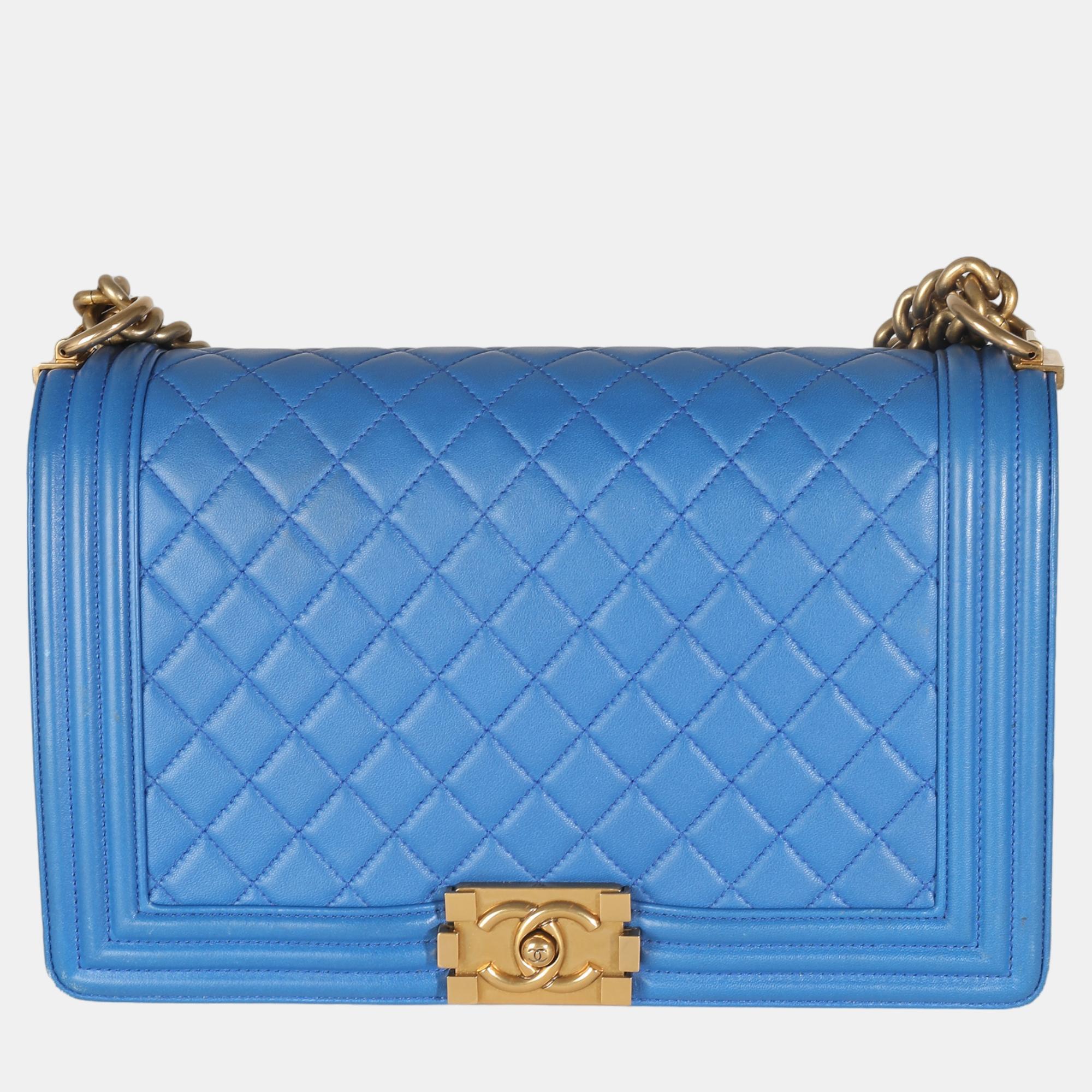 

Chanel Blue Quilted Lambskin New  Boy Bag