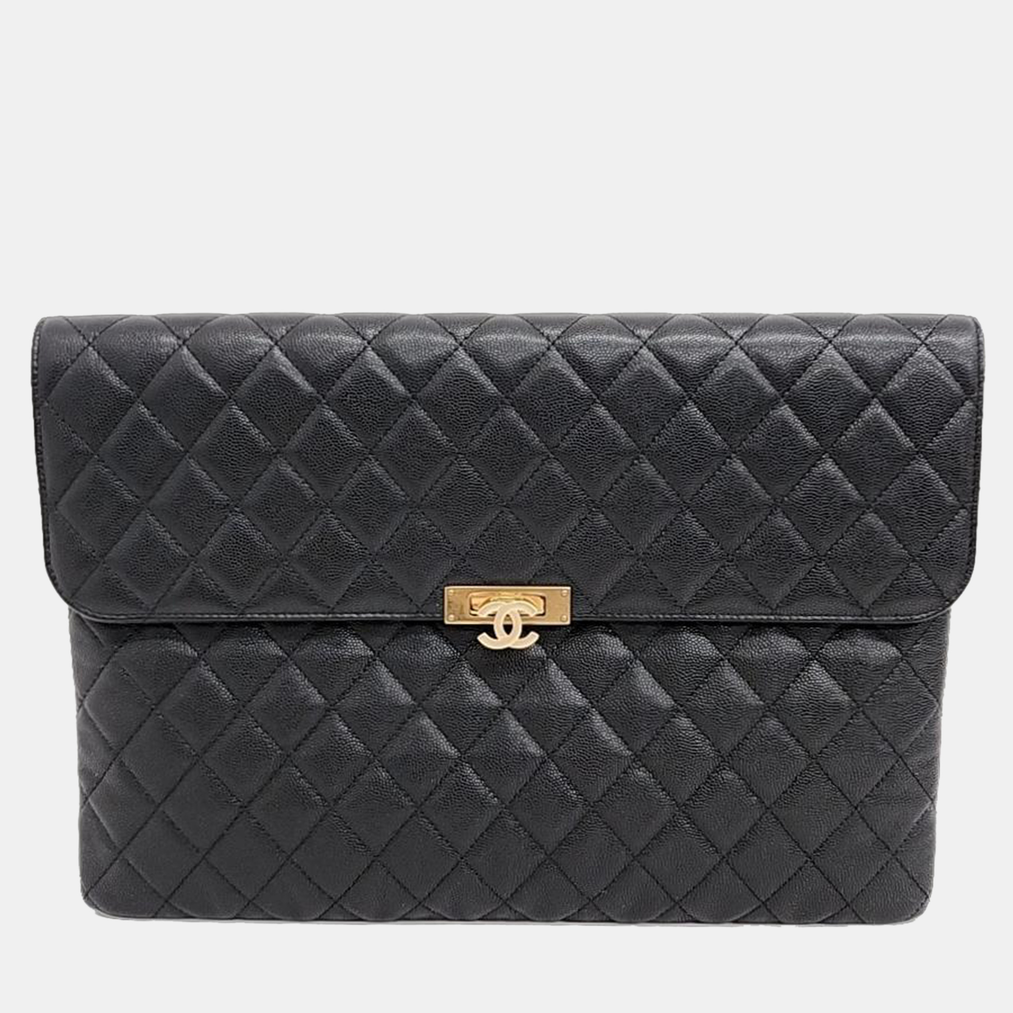 

Chanel Black Leather Large Flap Clutch Bag
