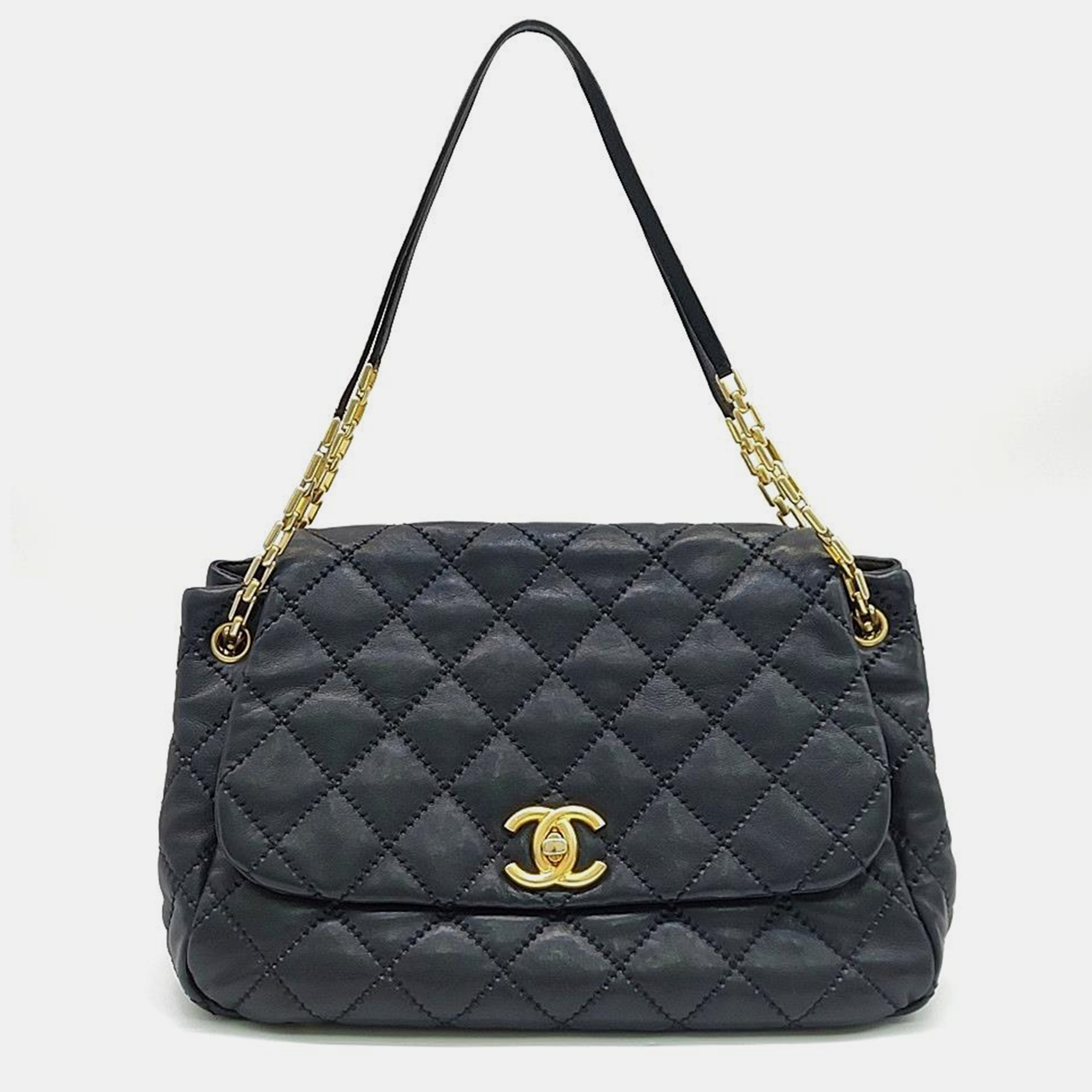 

Chanel Black Leather Wild Stitch Chain Shoulder Bag