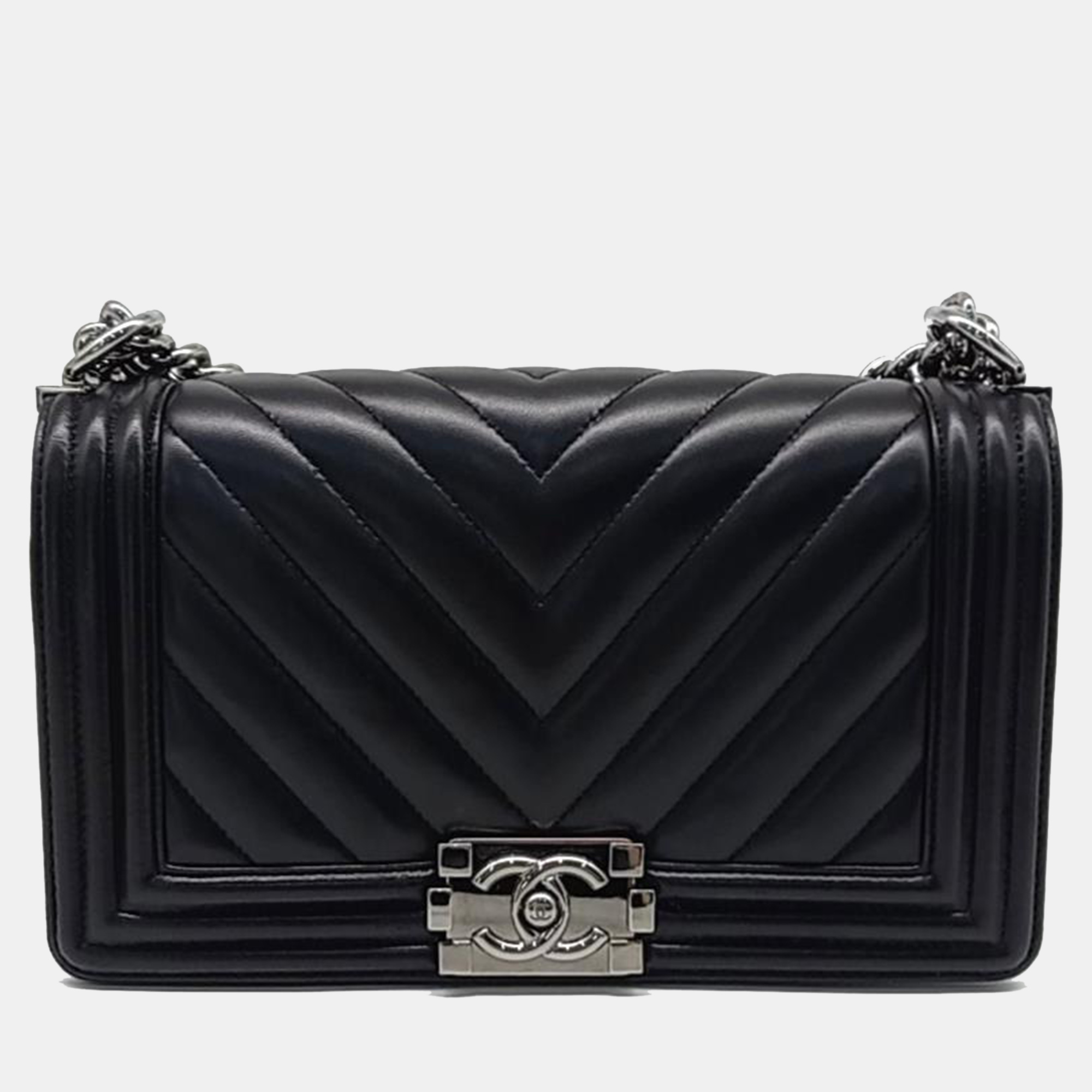 

Chanel Black Lambskin Leather Chevron Boy Bag