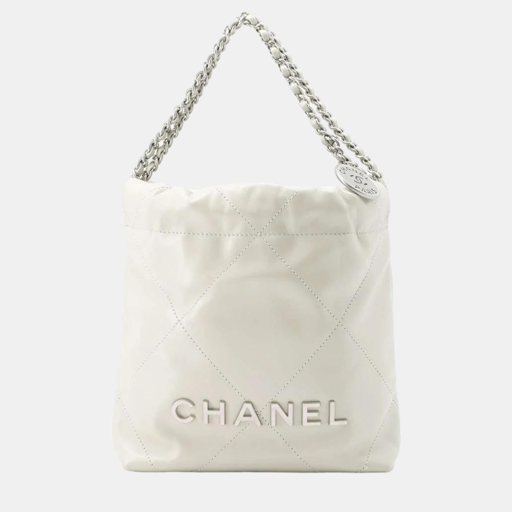 Pre-owned Chanel White Leather Mini 22 Hobo Bag