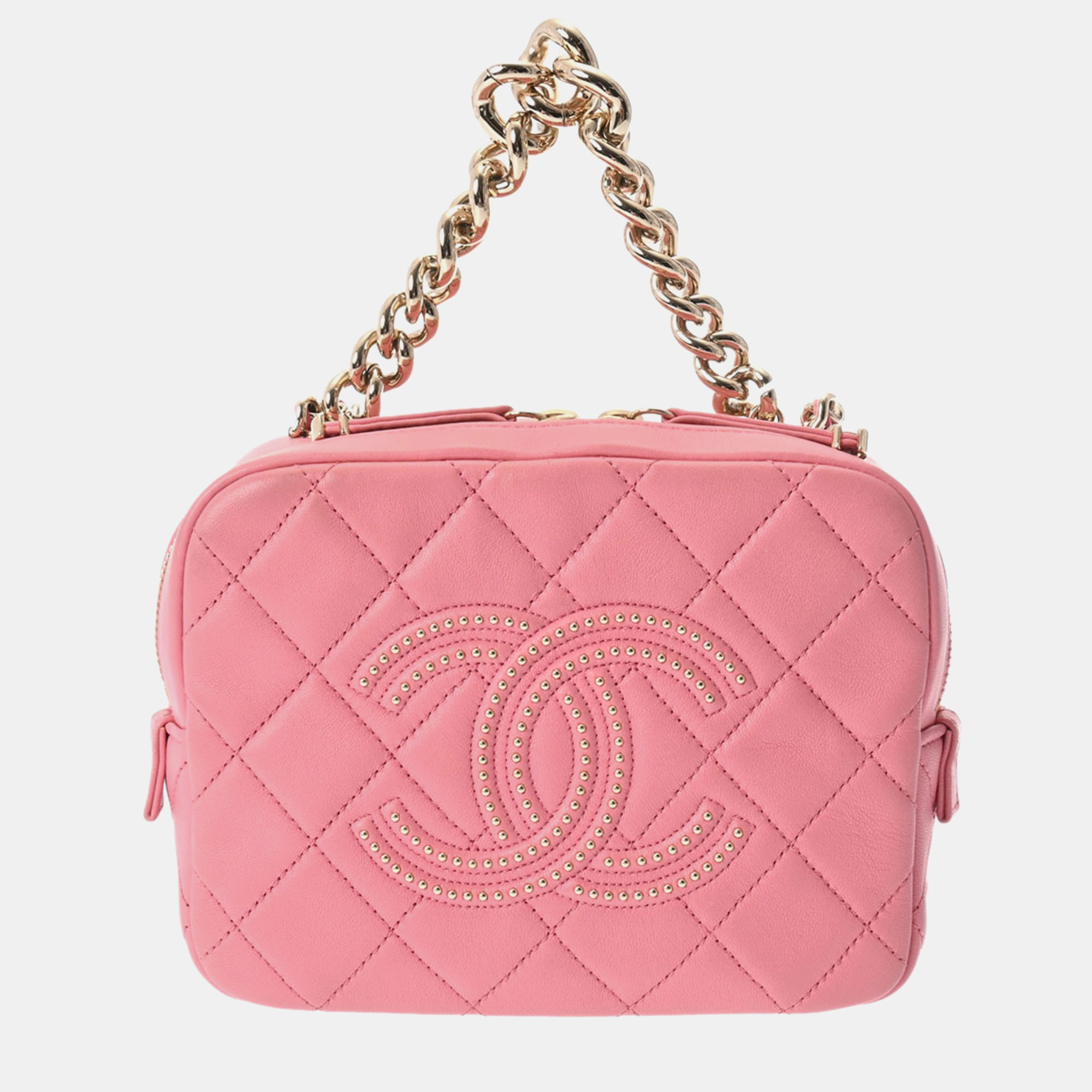 

Chanel Pink Leather Vanity Case Chain Shoulder Bag