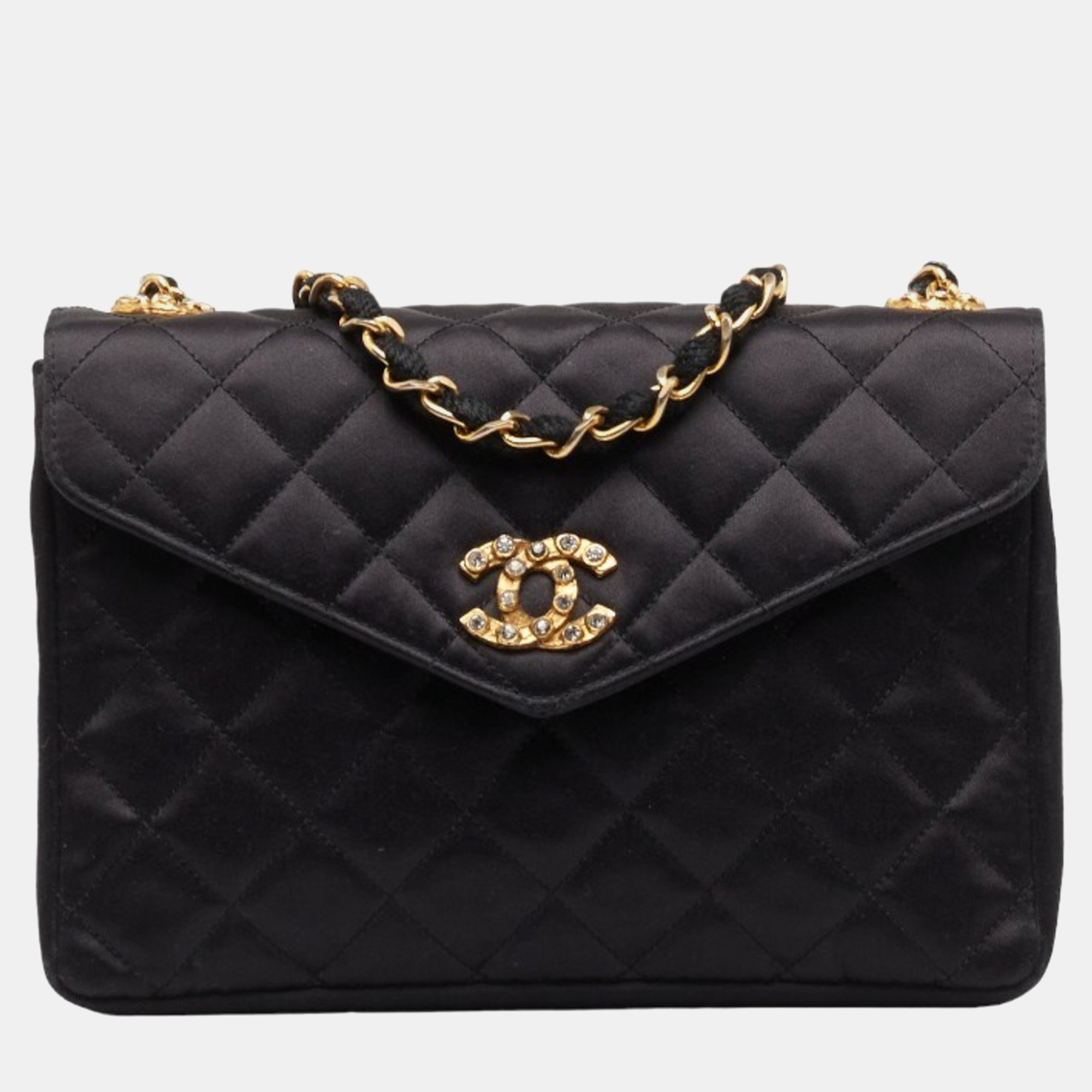 

Chanel Black Satin CC Rhinestone Embellished Shoulder Bag