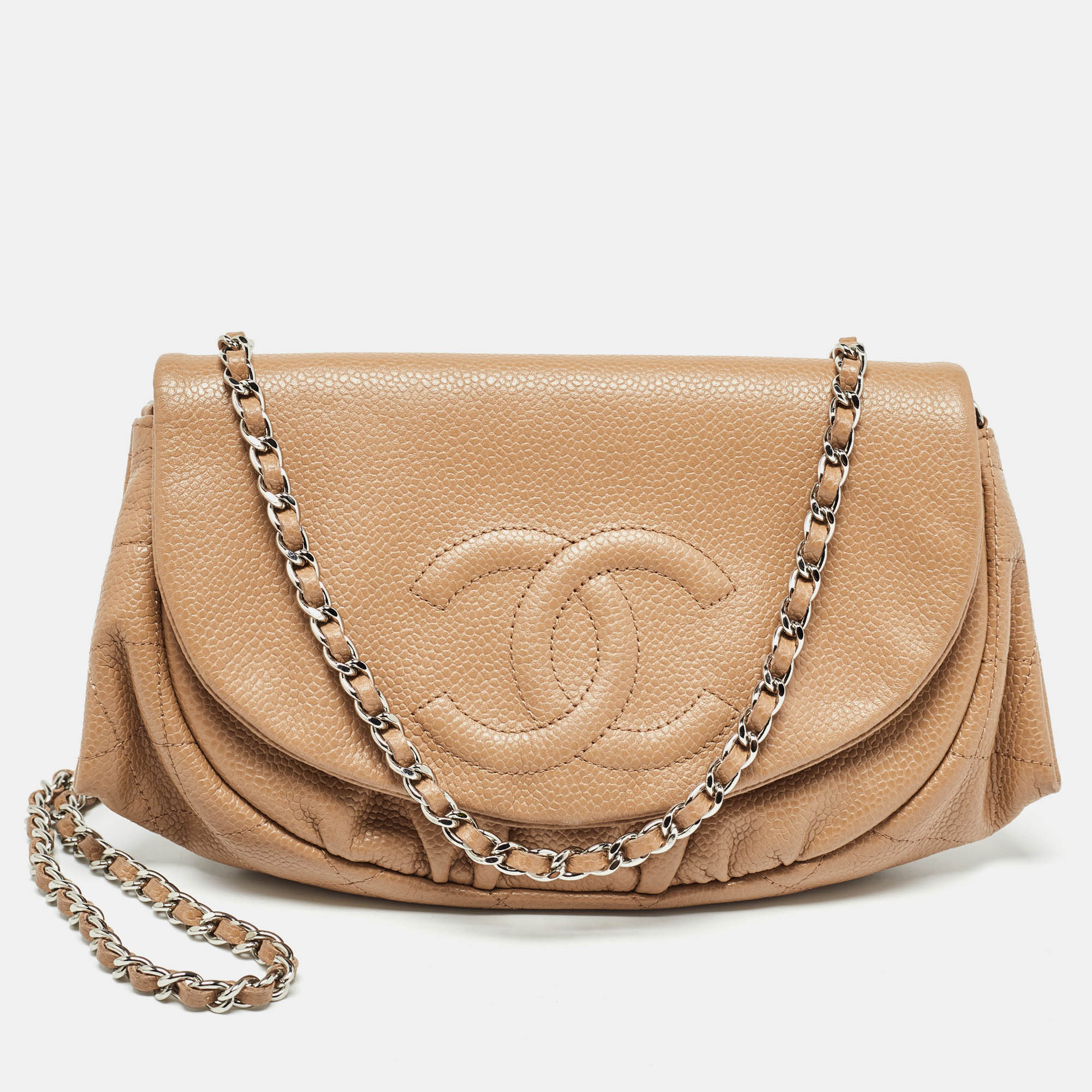 

Chanel Beige Quilted Leather Half Moon Wallet On Chain