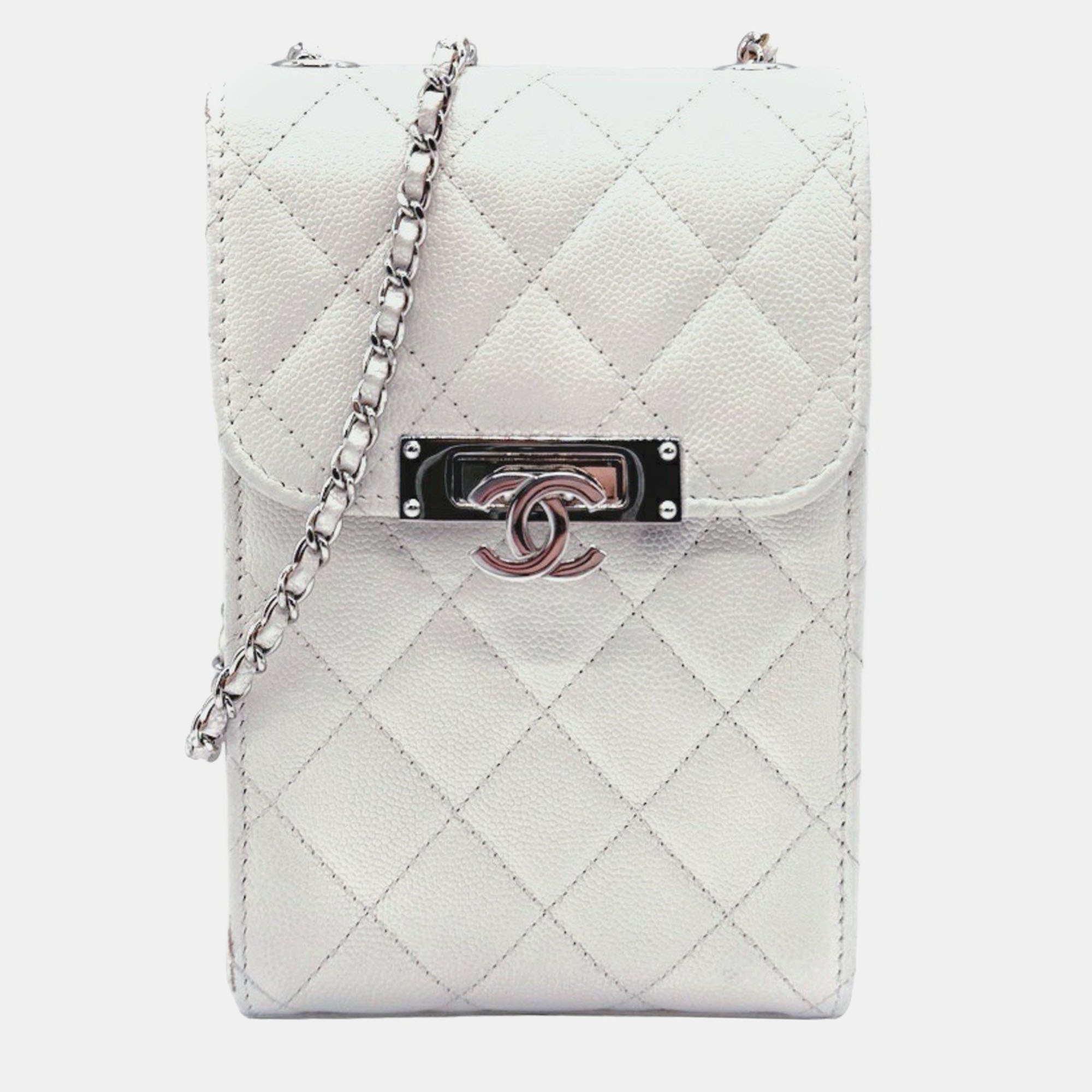 

Chanel White Caviar Quilted Golden Class Phone Holder