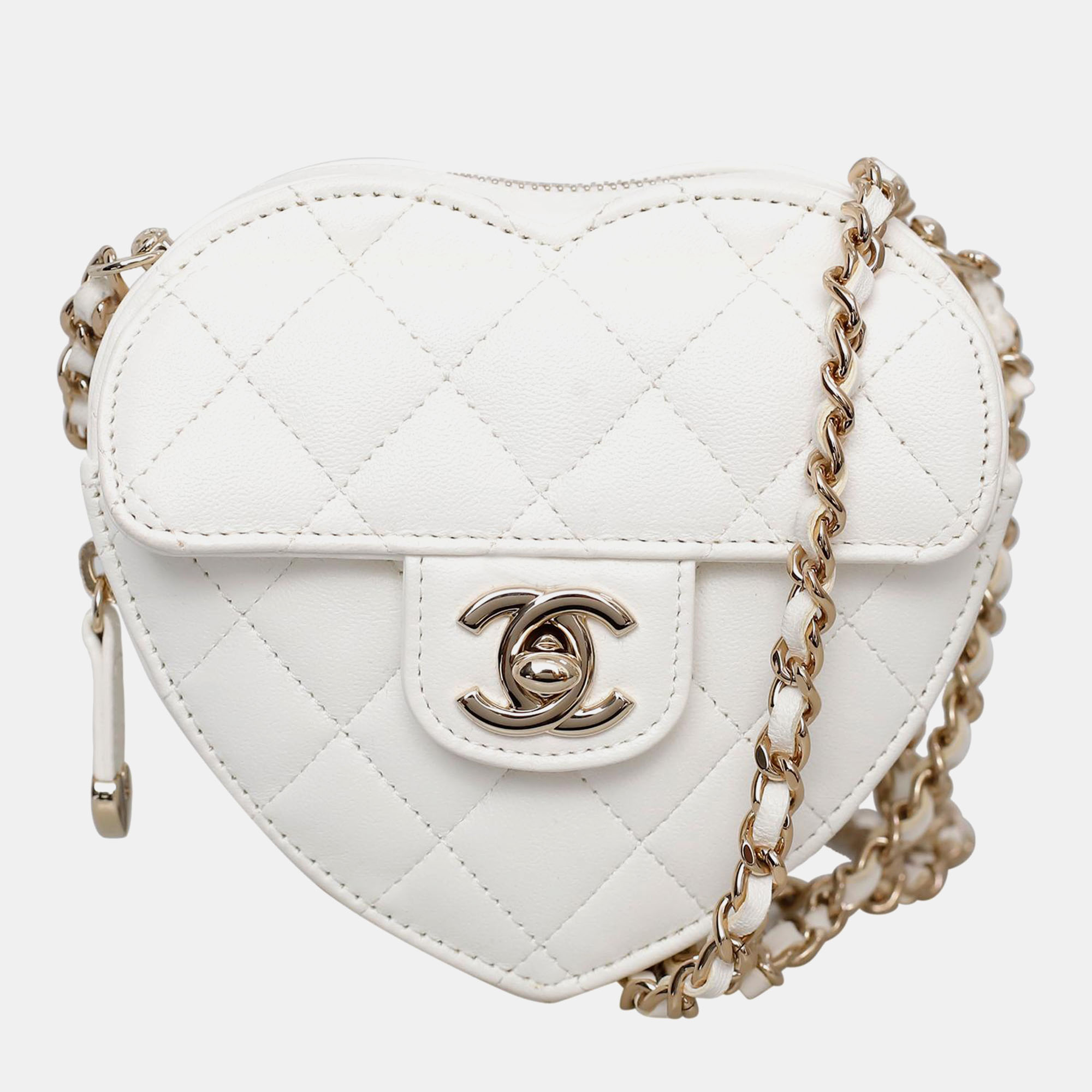 Pre-owned Chanel White Leather Mini Cc In Love Heart Bag