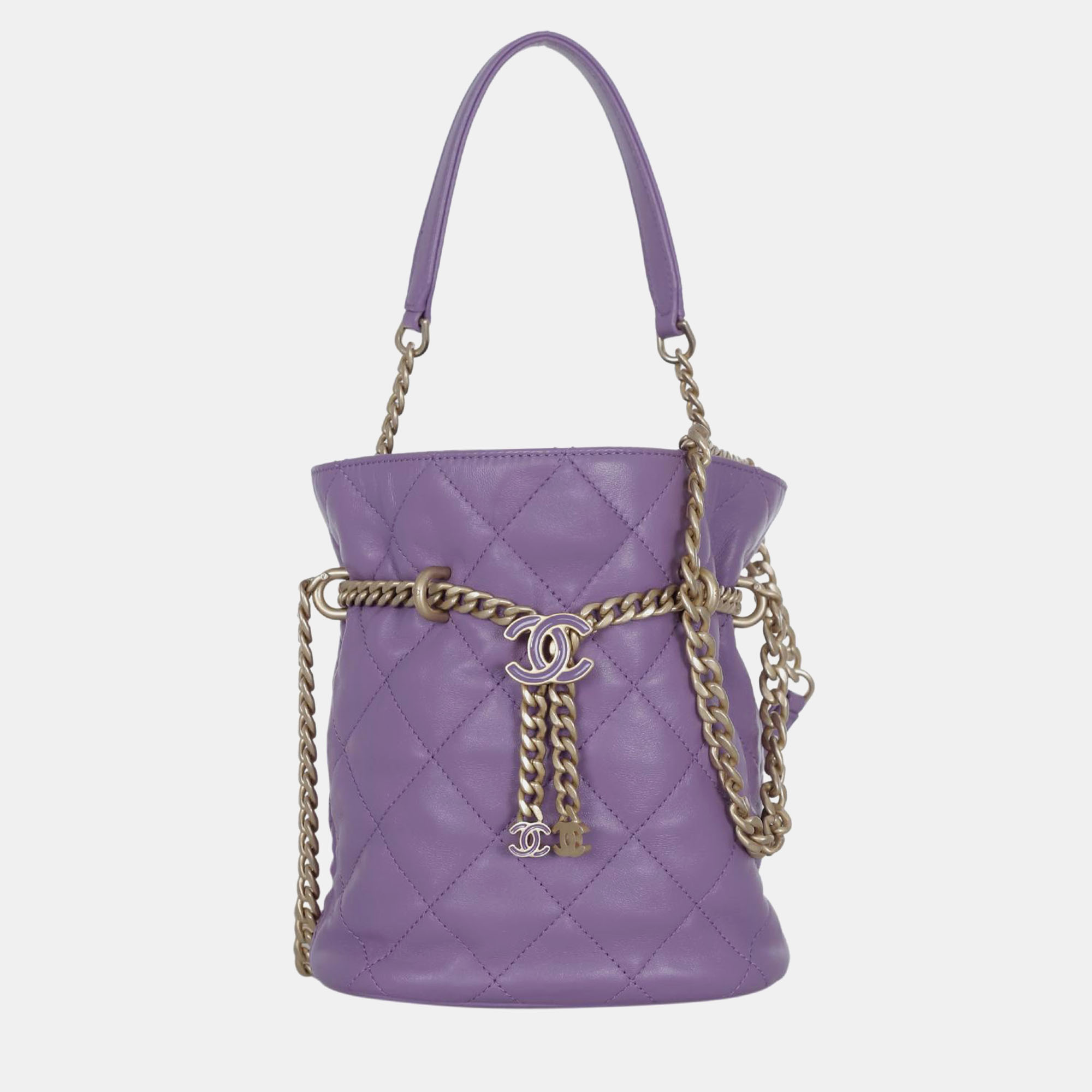 

Chanel Purple Leather CC Chain Drawstring Bucket Bag