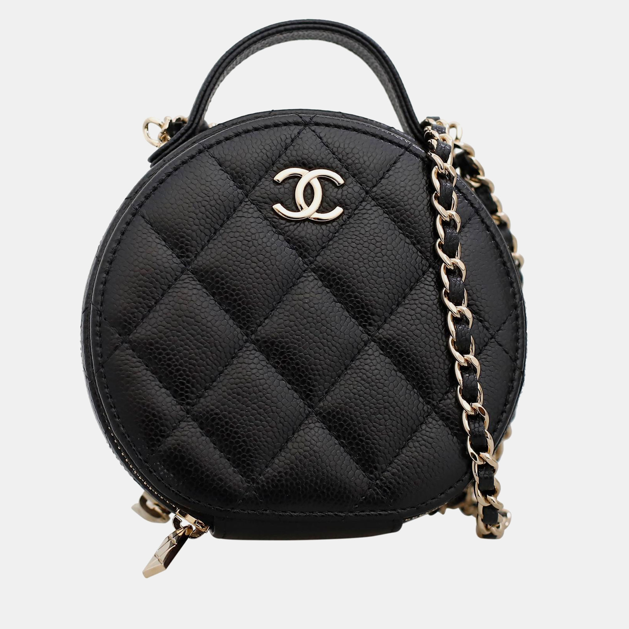 

Chanel Black Leather Round Top Handle Vanity Bag