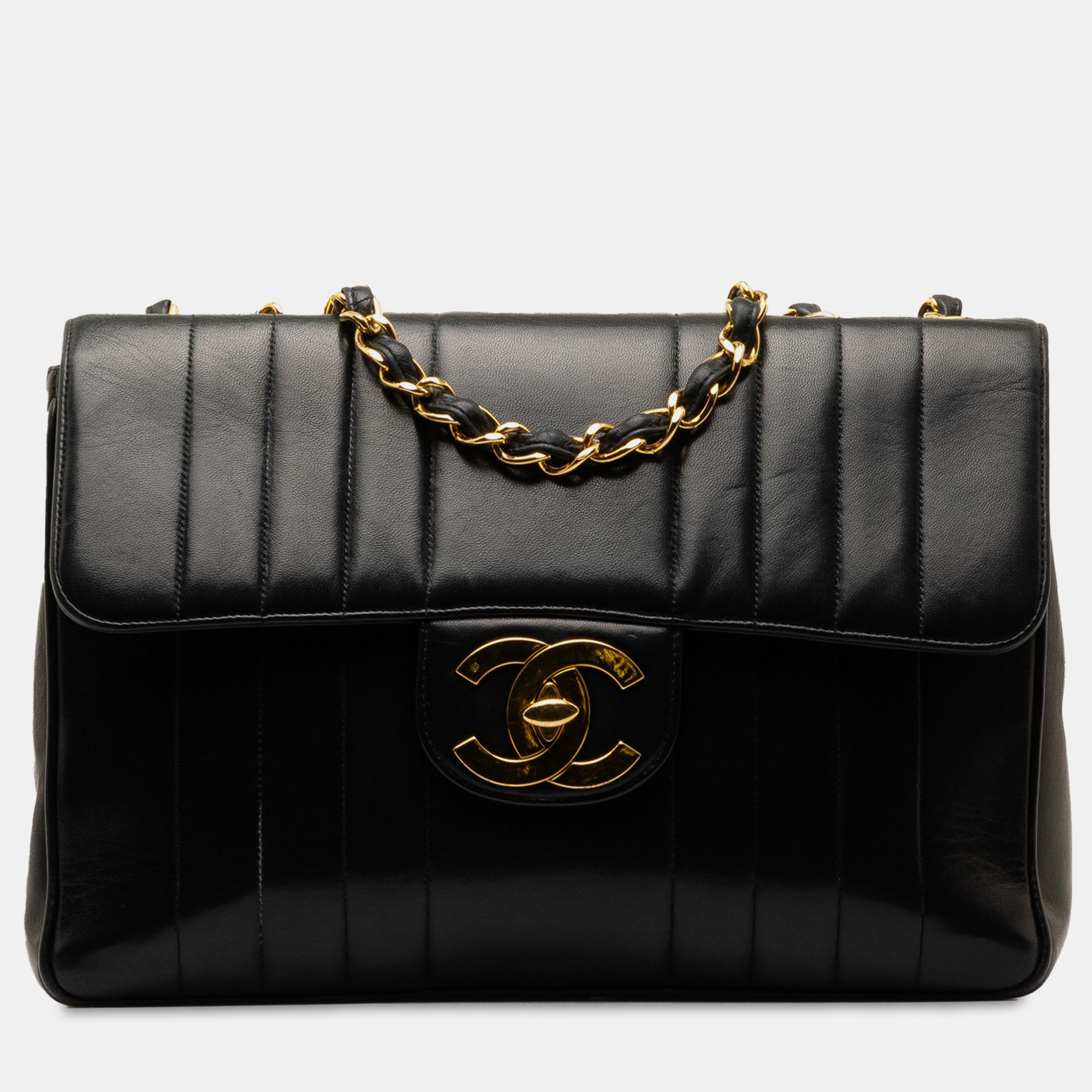 

Chanel Jumbo Vertical Quilt Lambskin Single Flap, Black