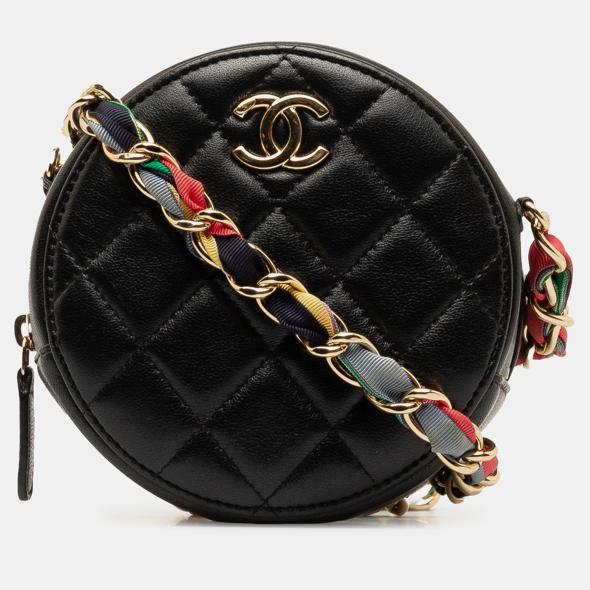 

Chanel Quilted Lambskin Ribbon Round Clutch With Chain, Black