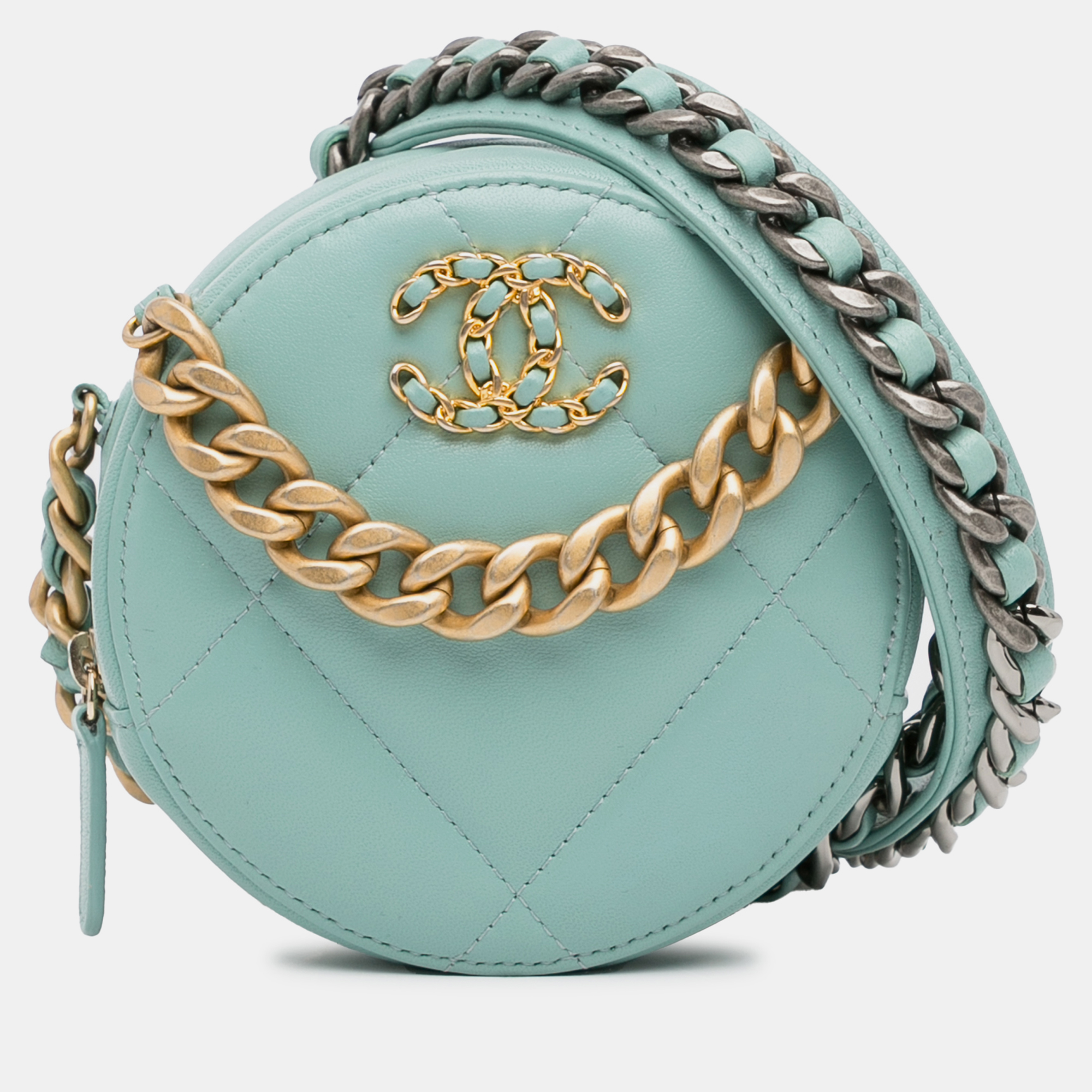 

Chanel Lambskin 19 Round Clutch with Chain, Blue