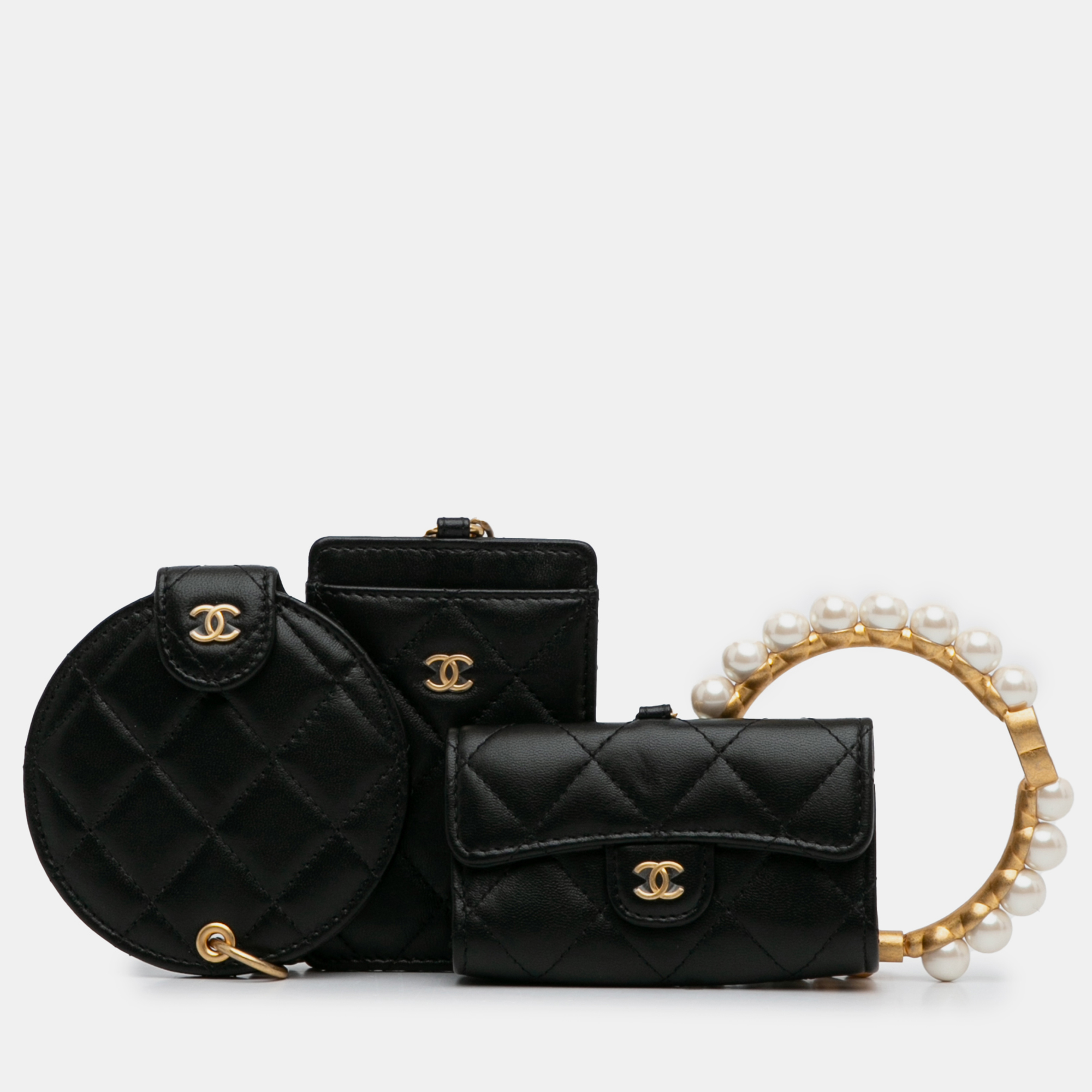 

Chanel Pearl Crown CC Wristlet Multi Pouches, Black