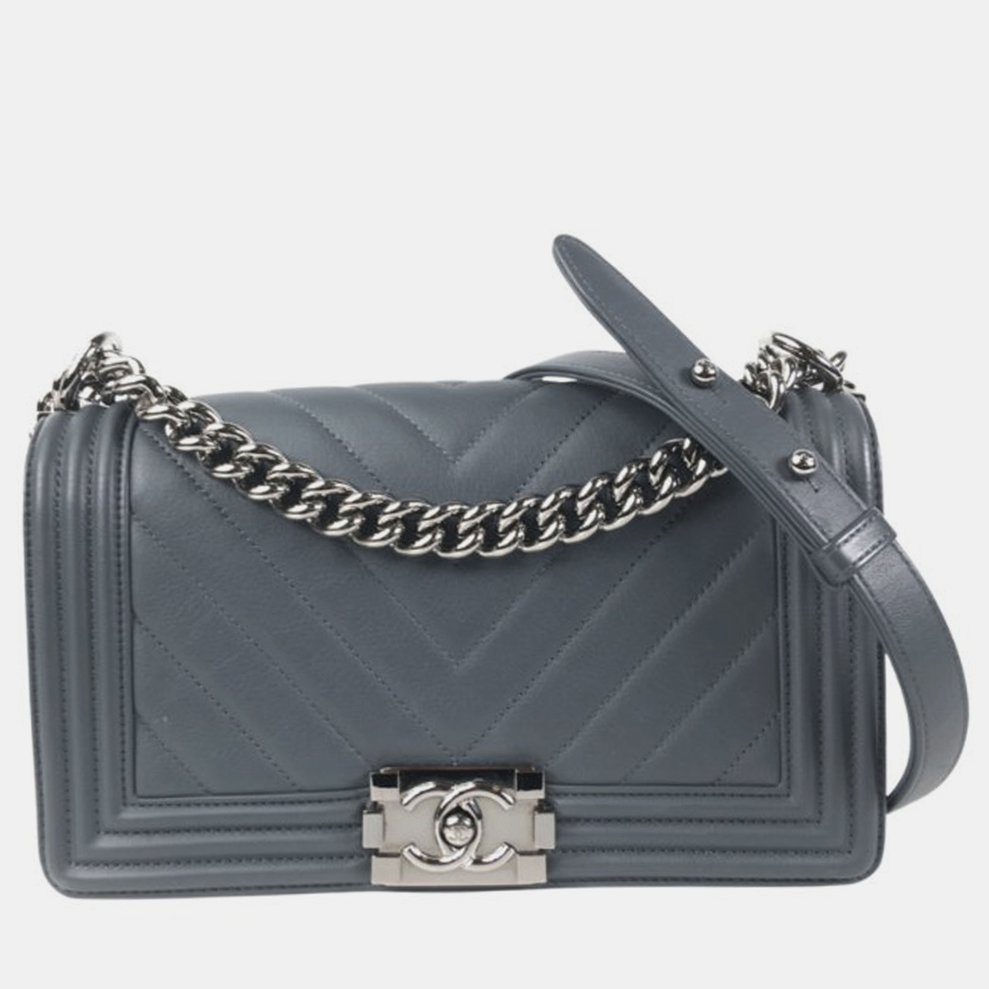 

Chanel Medium Lambskin Chevron Boy Flap Bag, Grey