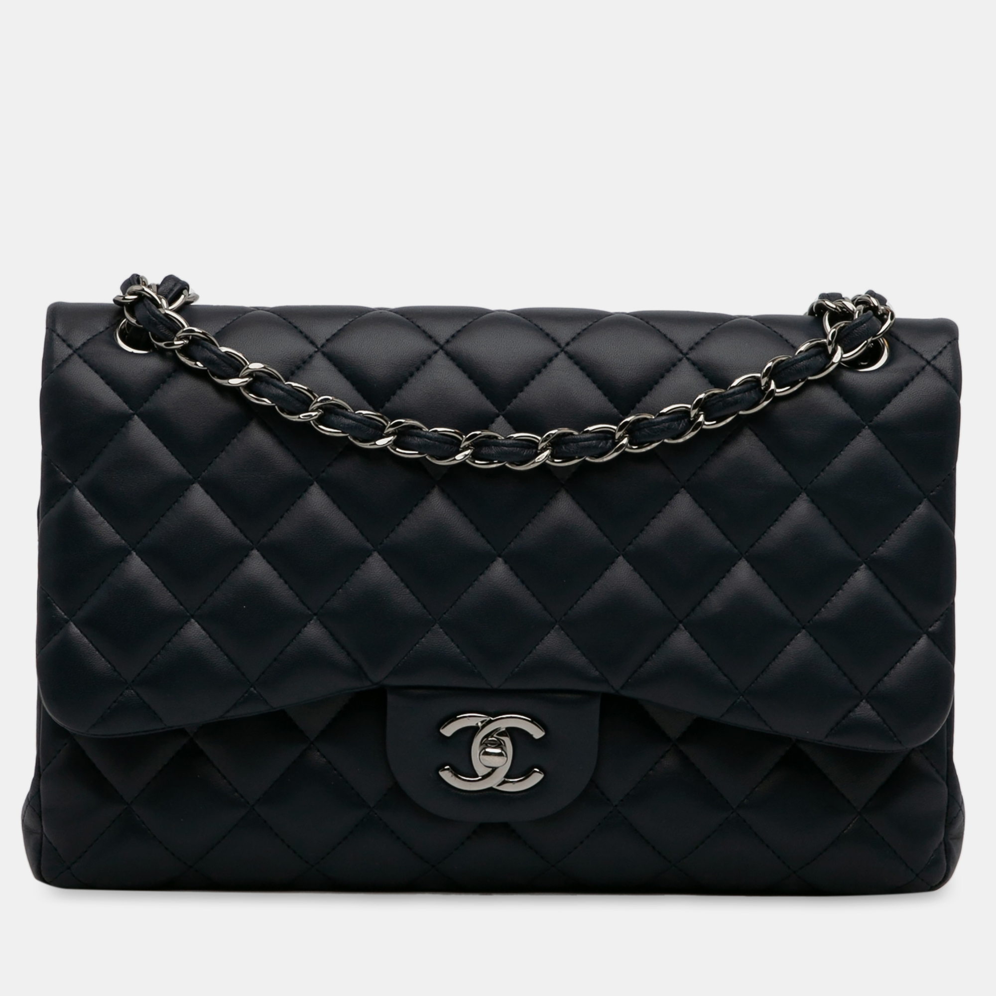 

Chanel Jumbo Classic Lambskin Double Flap Bag, Navy blue