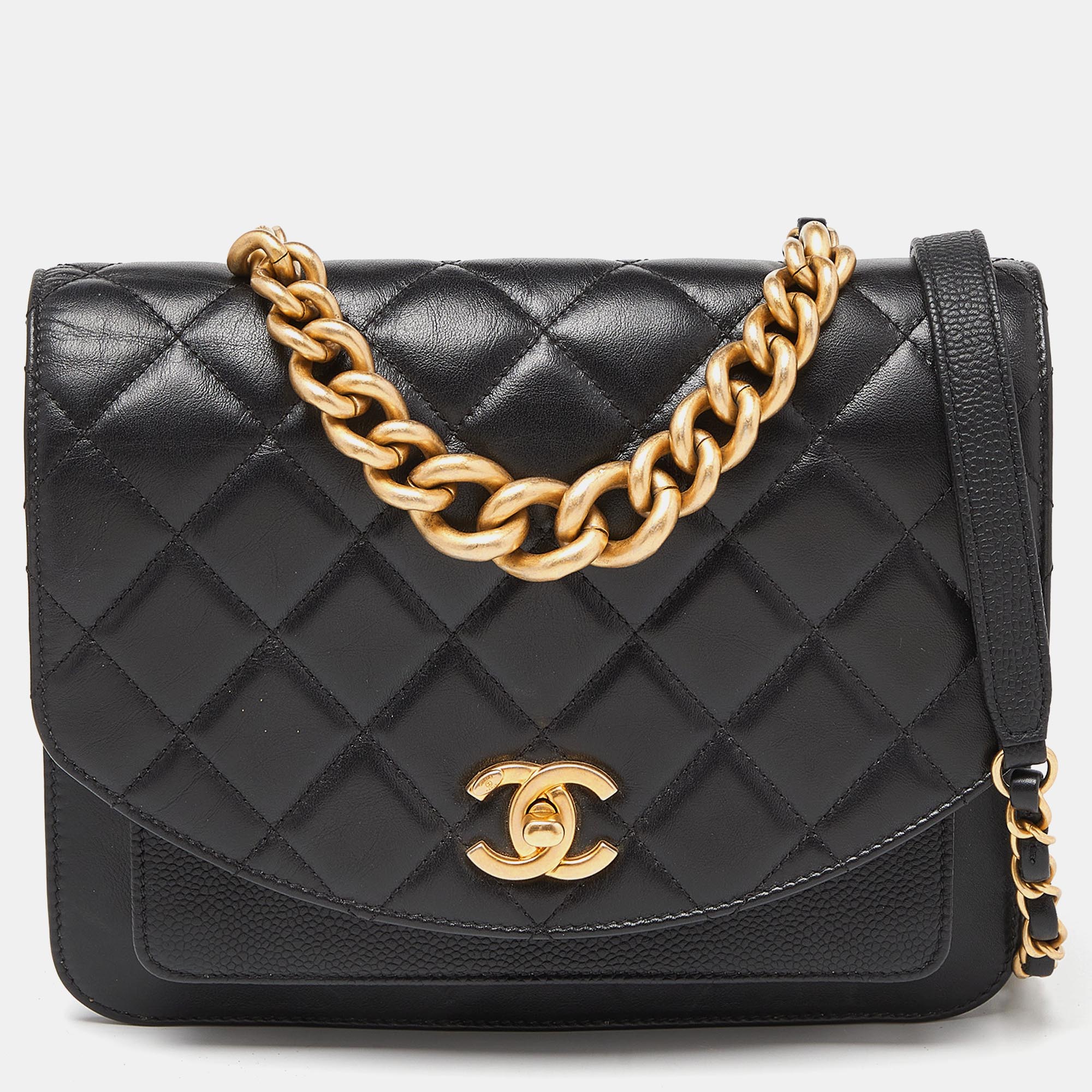 

Chanel Black Quilted Caviar and Leather CC Chain Top Handle Bag
