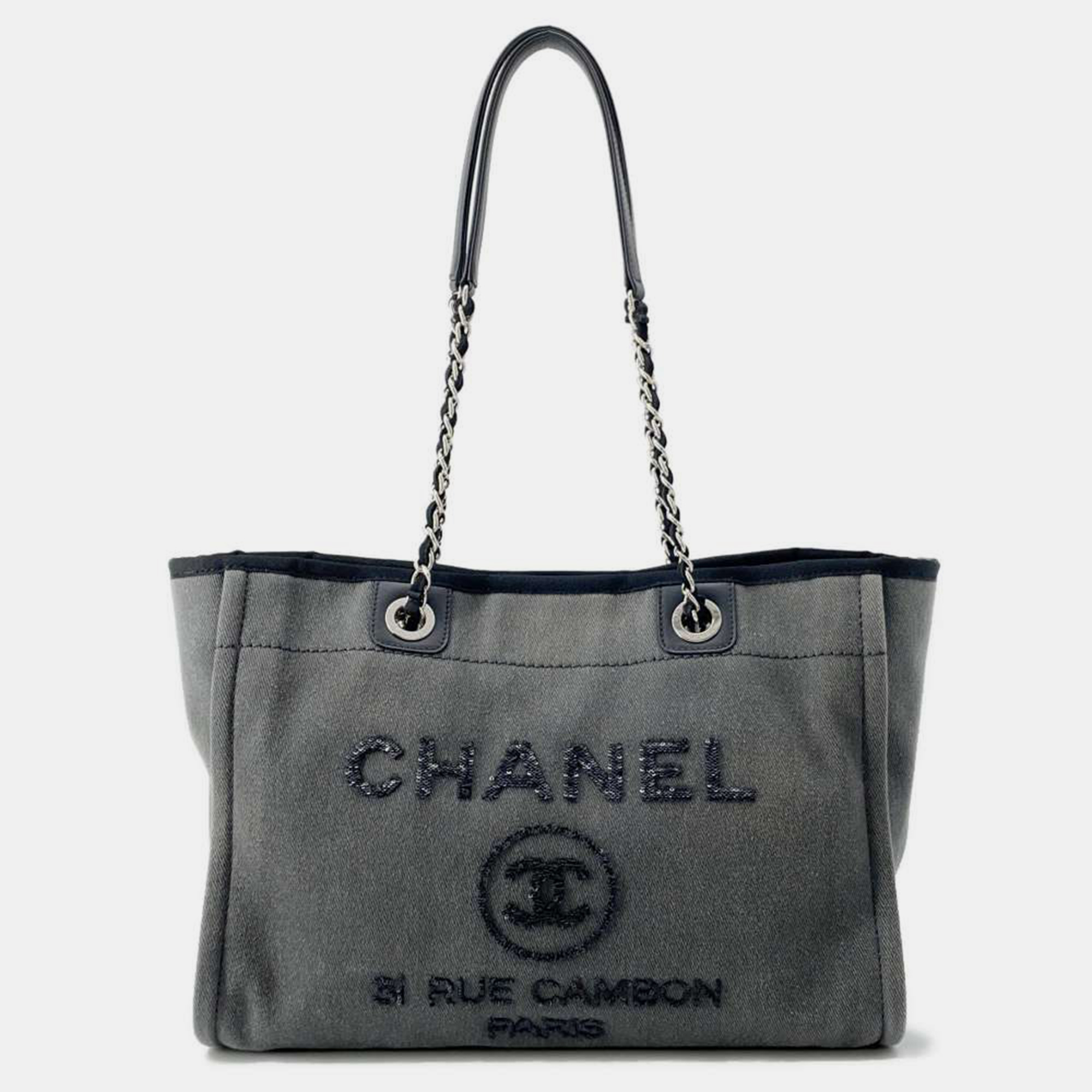 

Chanel Grey Canvas MM Deauville Tote Bag
