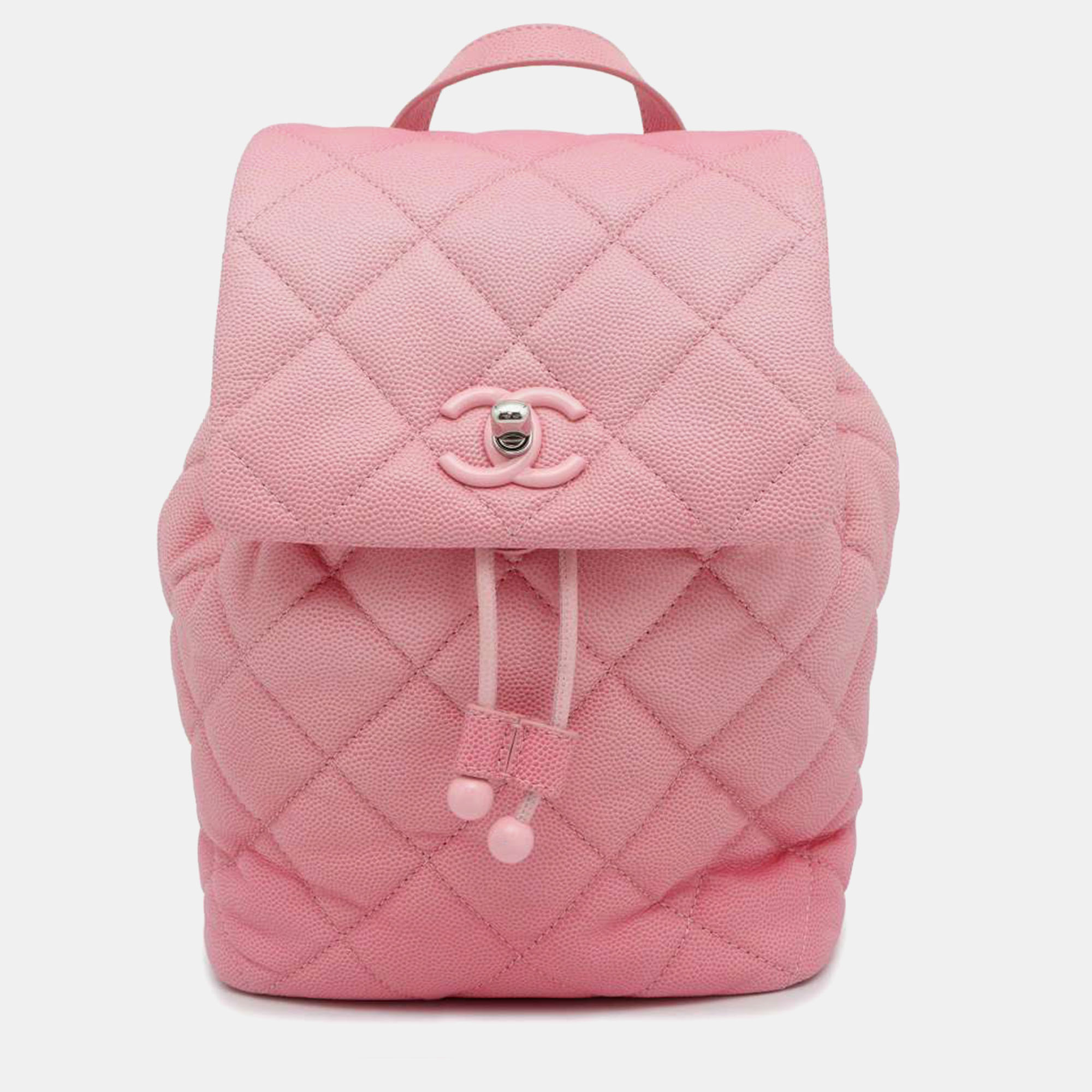 Pre-owned Chanel Pink Caviar Leather Mini Cc Logo Backpack