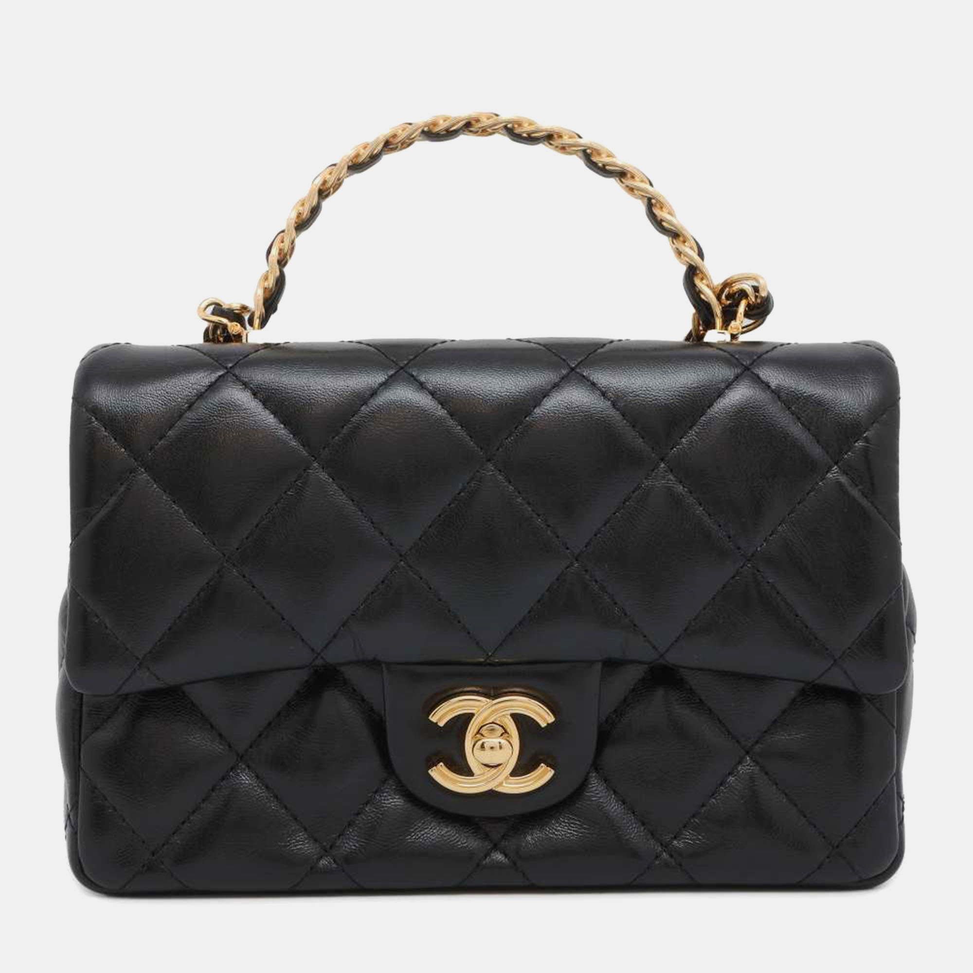 

Chanel Black Quilted Leather Top Handle Flap Bag