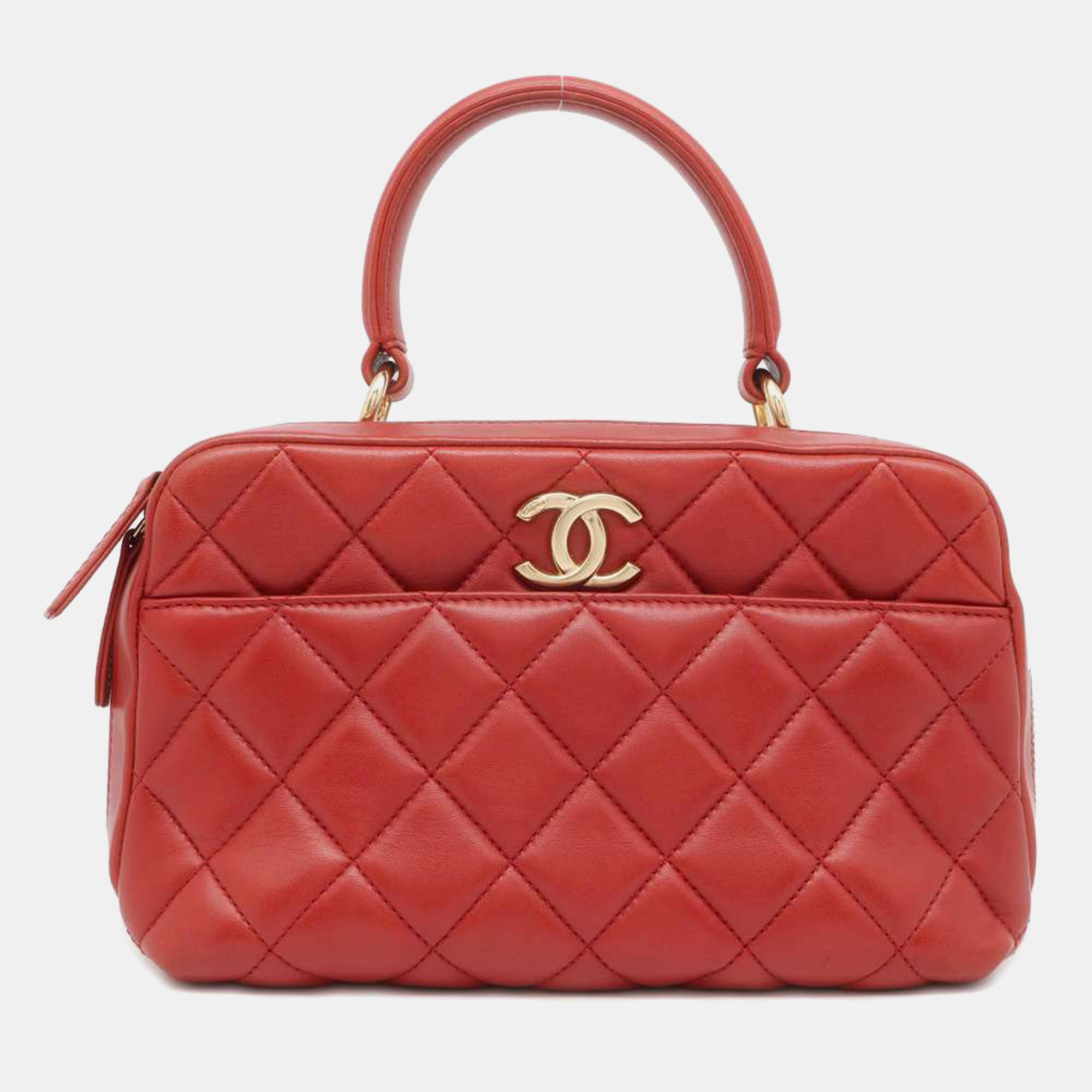 Pre-owned Chanel Red Lambskin Leather Bowling Bag