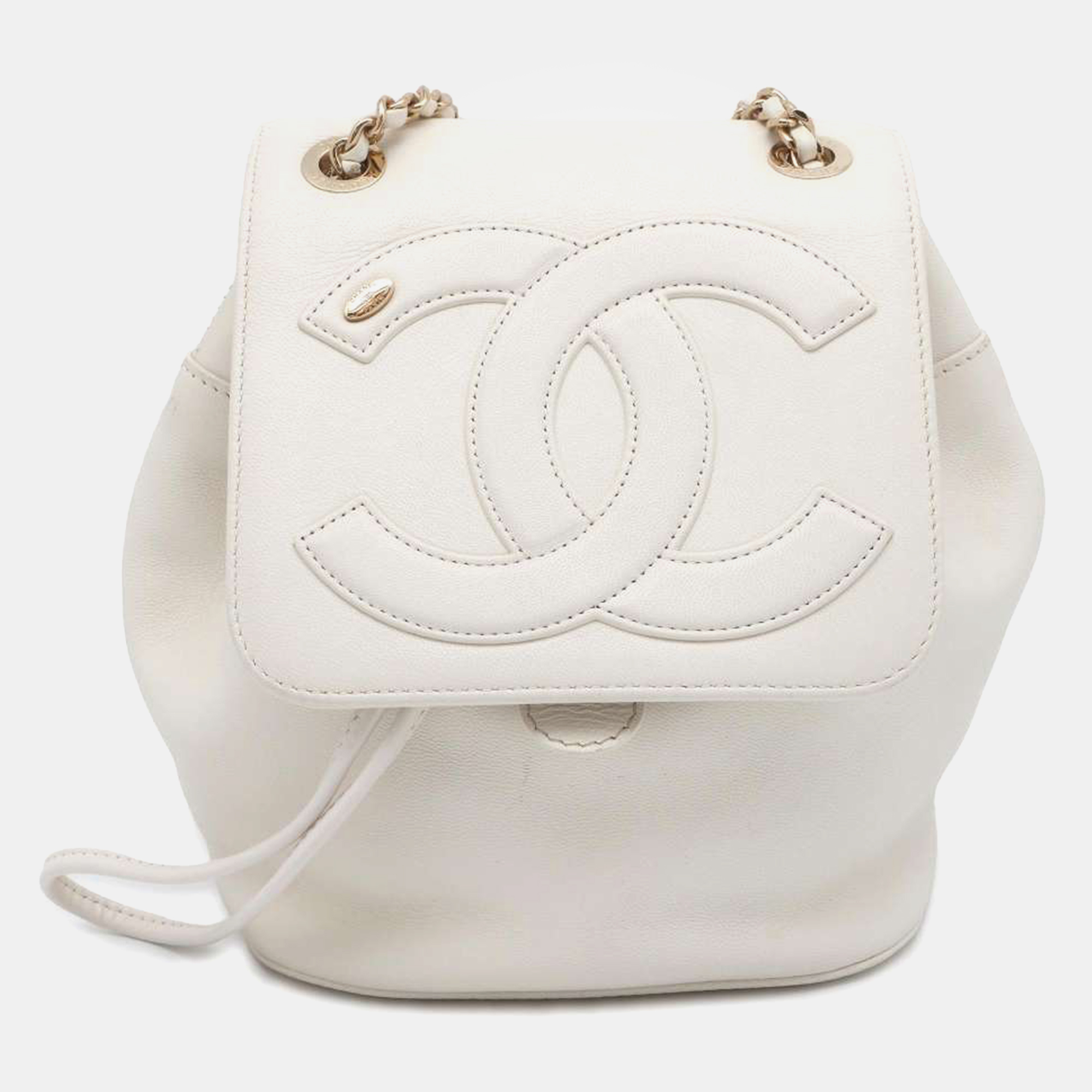 

Chanel White Leather CC Logo Chain Backpack