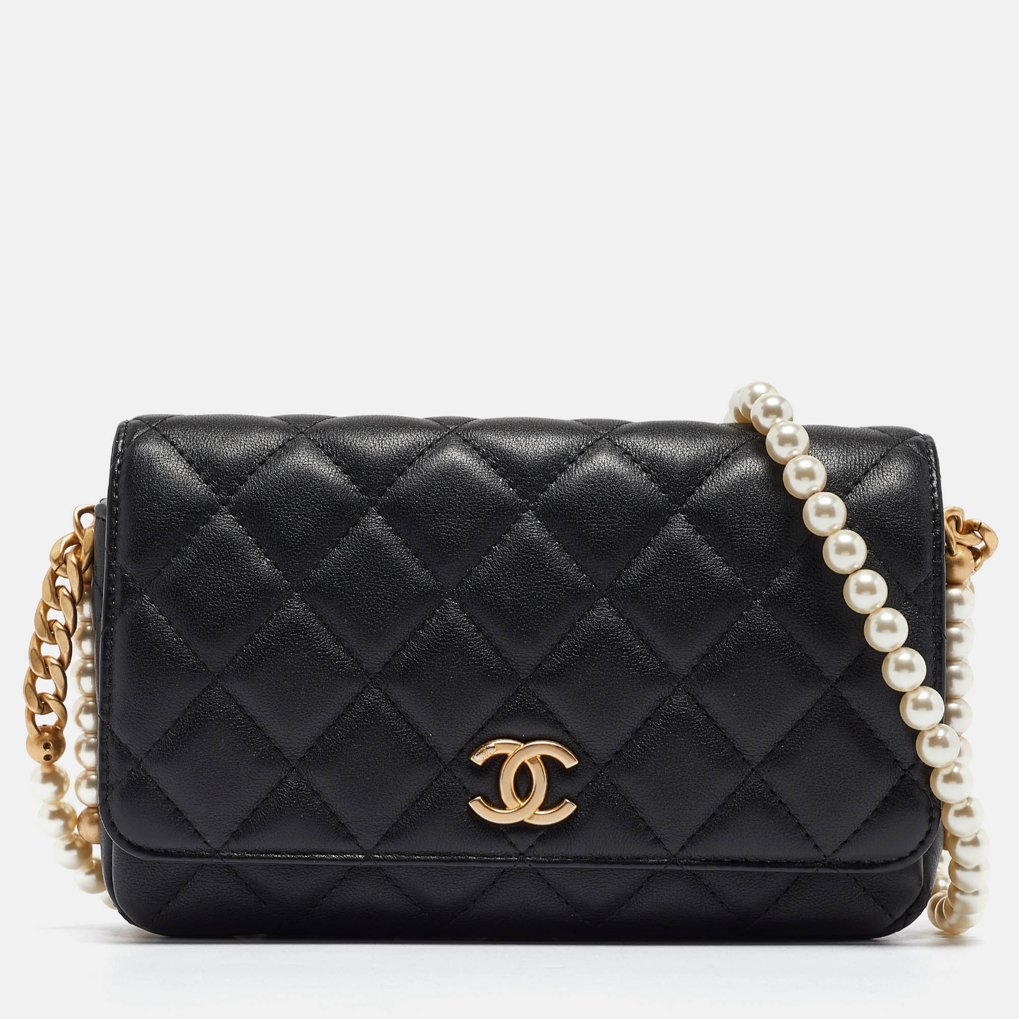 

Chanel Black Quilted Leather Pearl WOC Bag