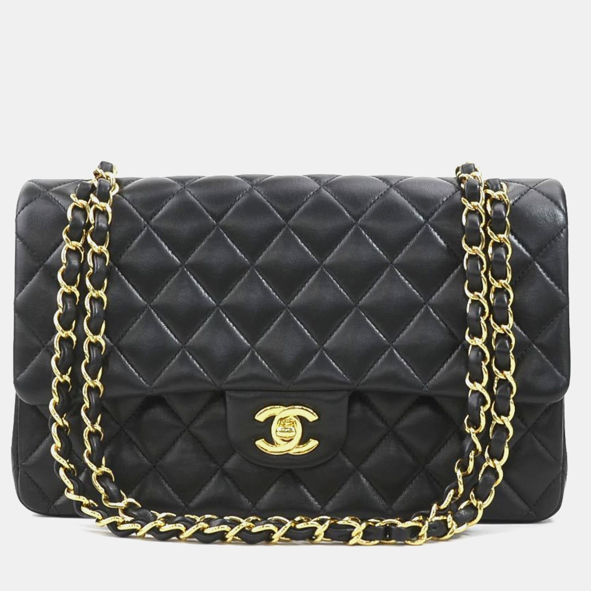 

Chanel Black Lambskin Leather  Classic Double Flap Shoulder Bag