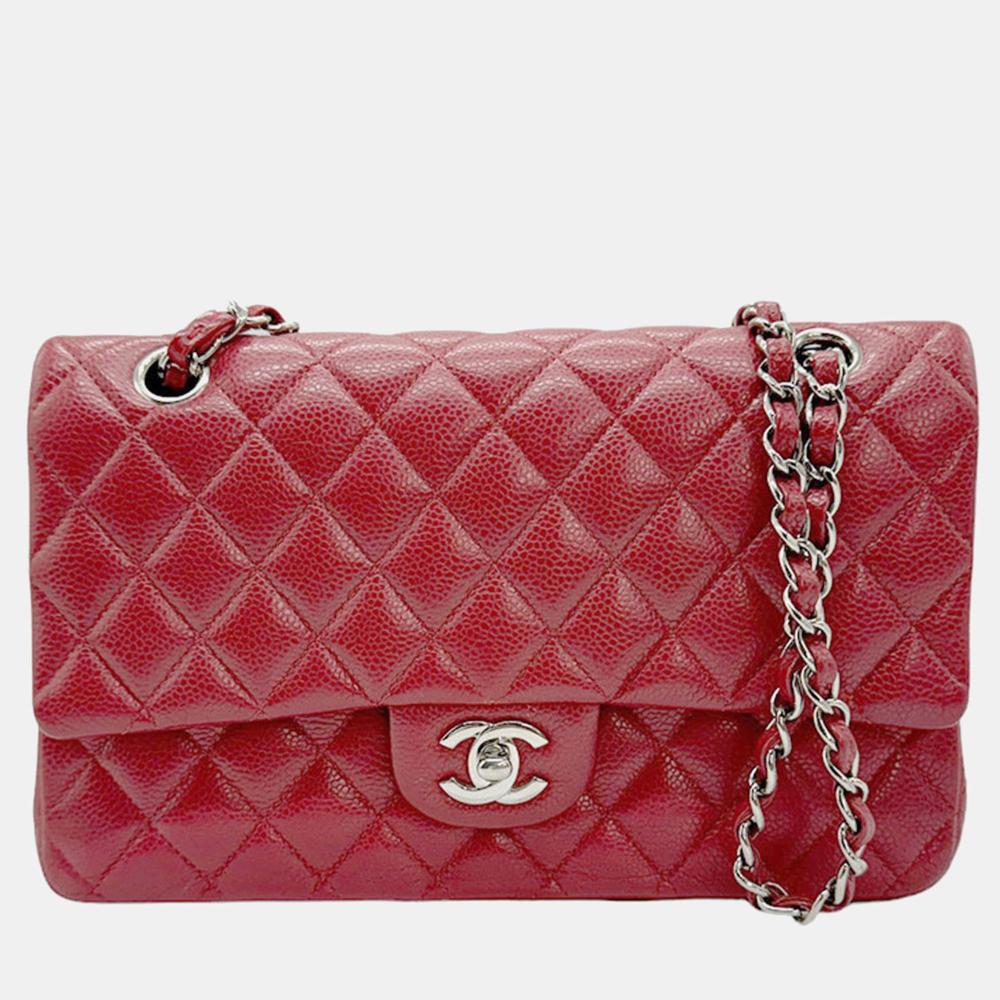 

Chanel Caviar Leather  Classic Double Flap Shoulder Bag, Red