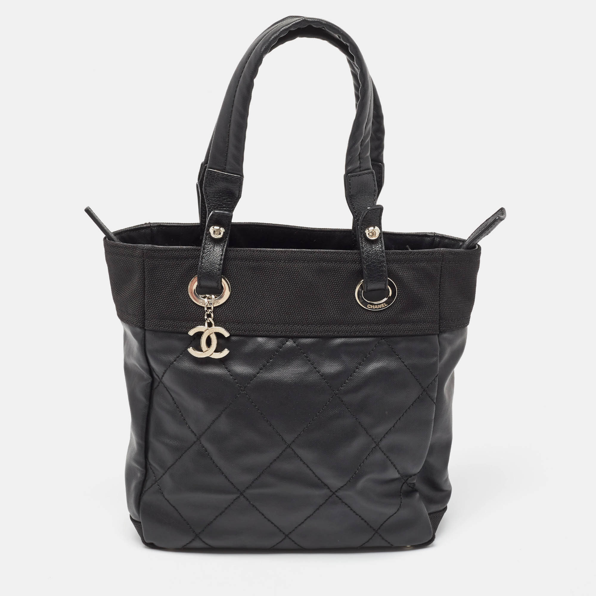 

Chanel Black Quilted Coated Canvas  Paris Biarritz Tote