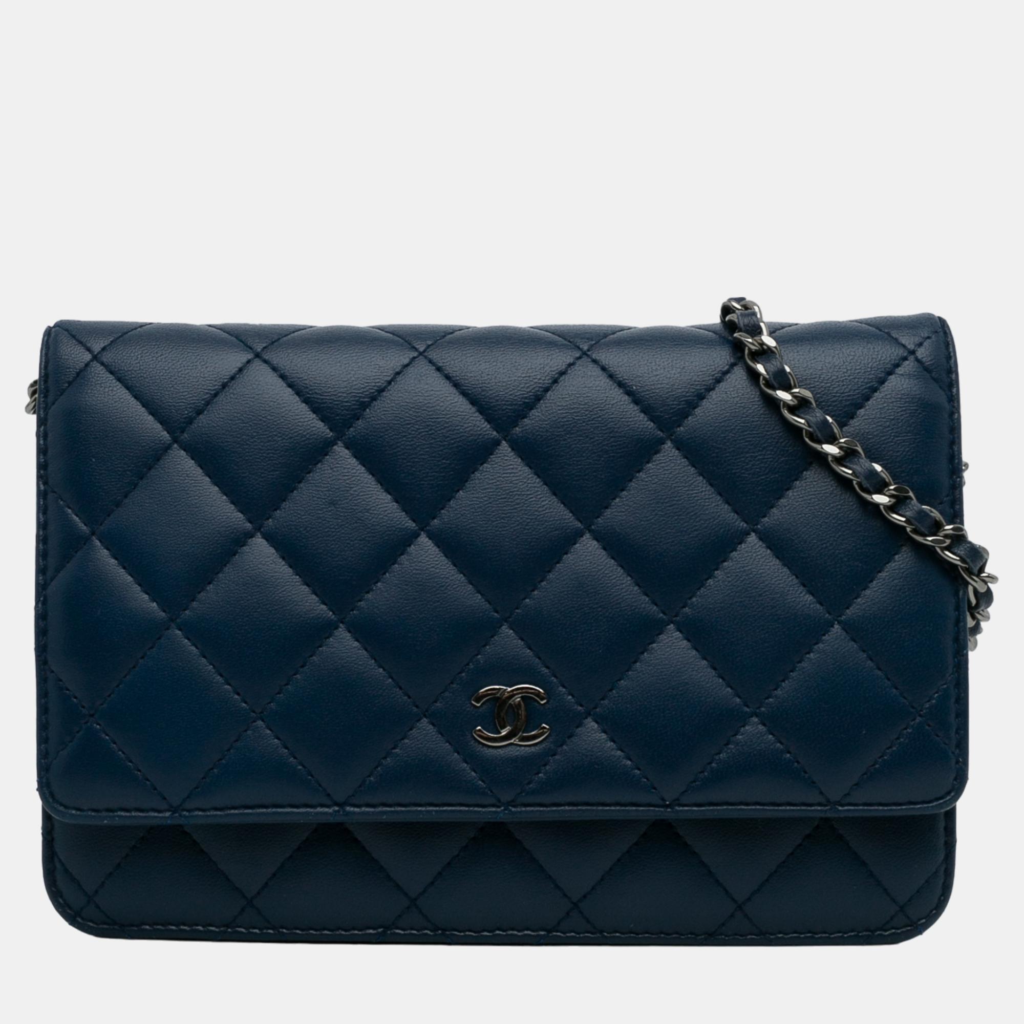 

Chanel Navy Blue Classic Lambskin Wallet on Chain
