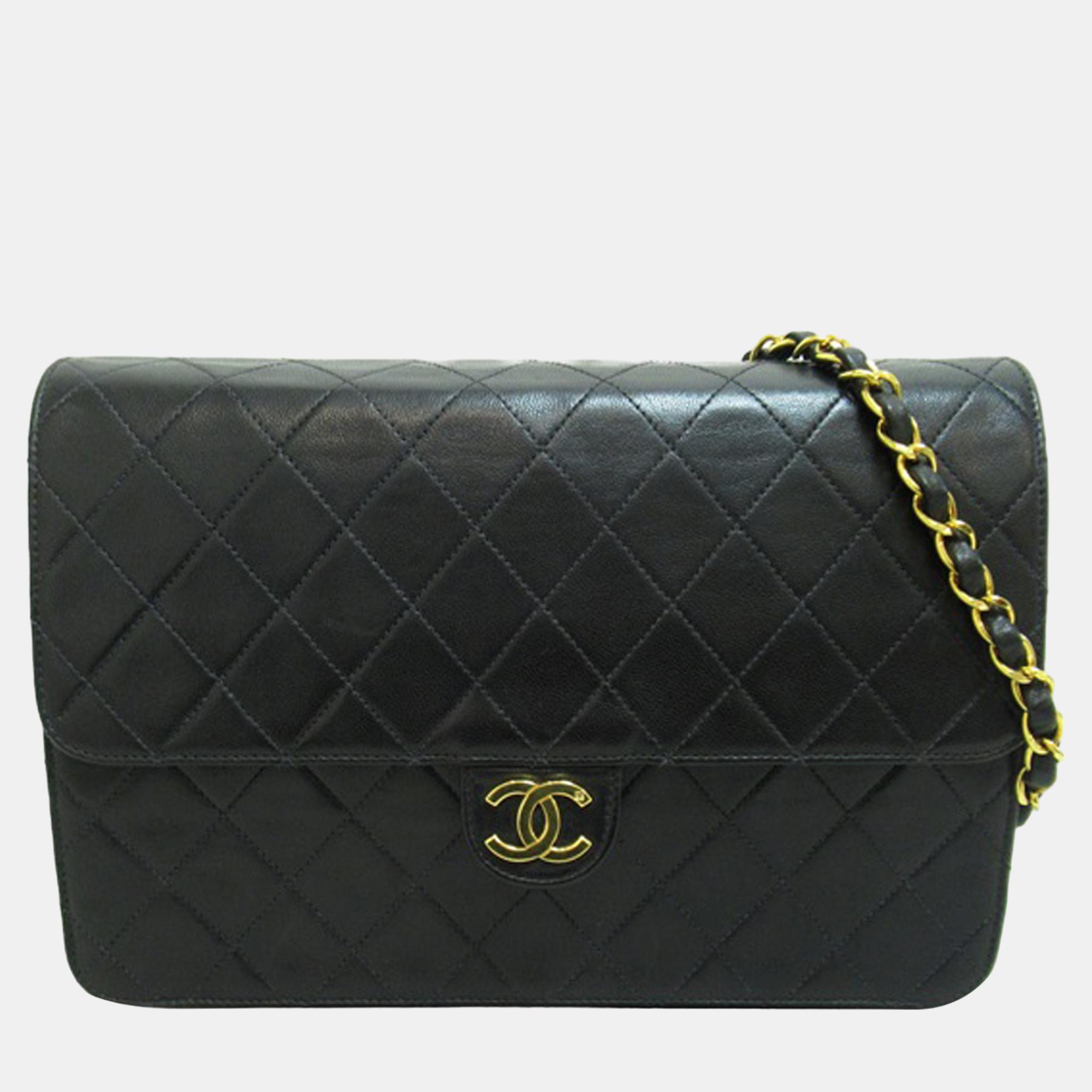 

Chanel Black CC Quilted Lambskin Single Flap