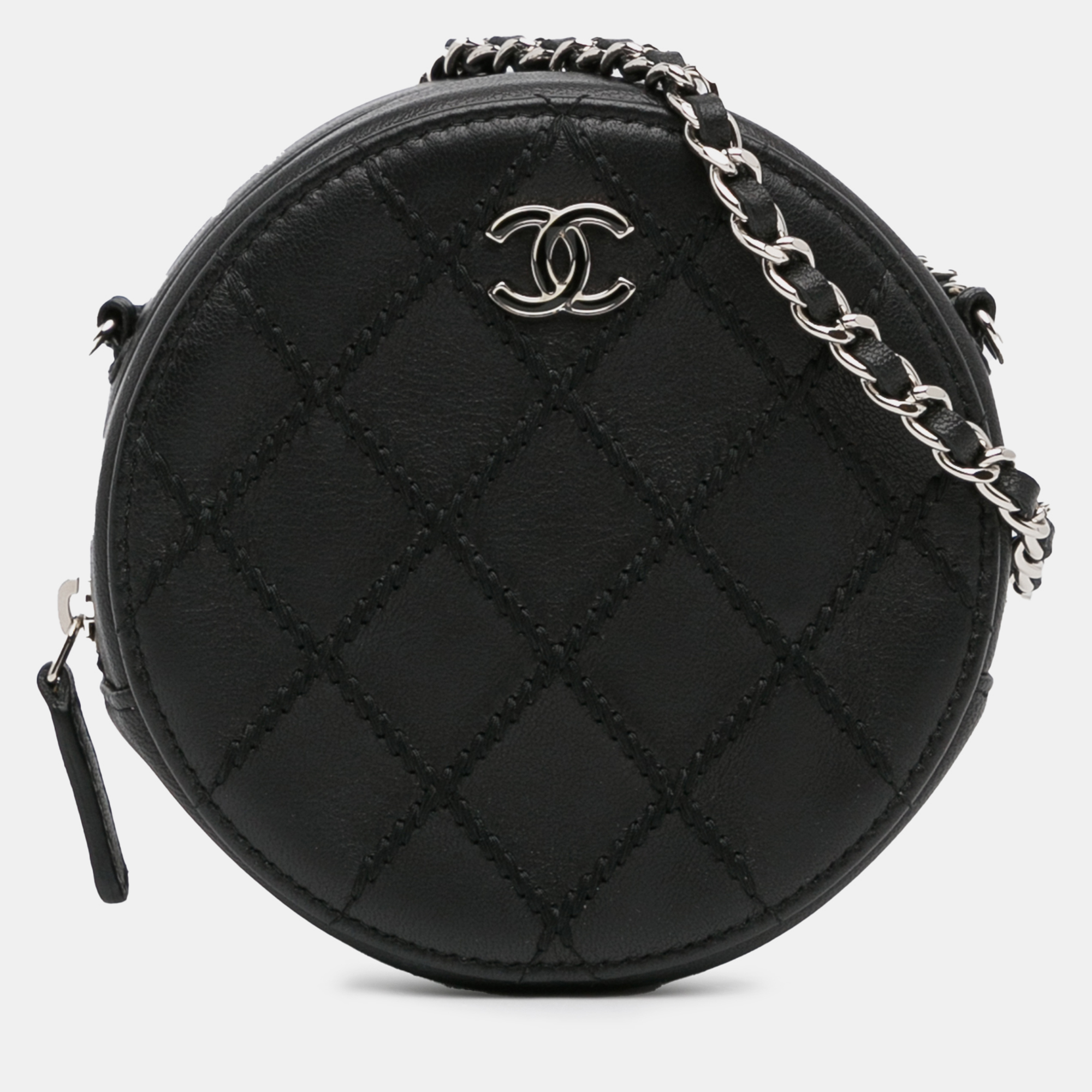 

Chanel Quilted Lambskin Ultimate Stitch Round Clutch with Chain, Black