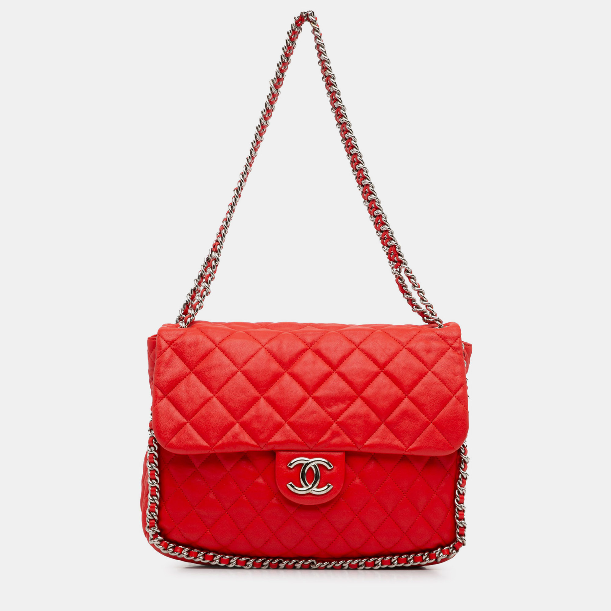 

Chanel Maxi Lambskin Chain Around Flap Bag, Red