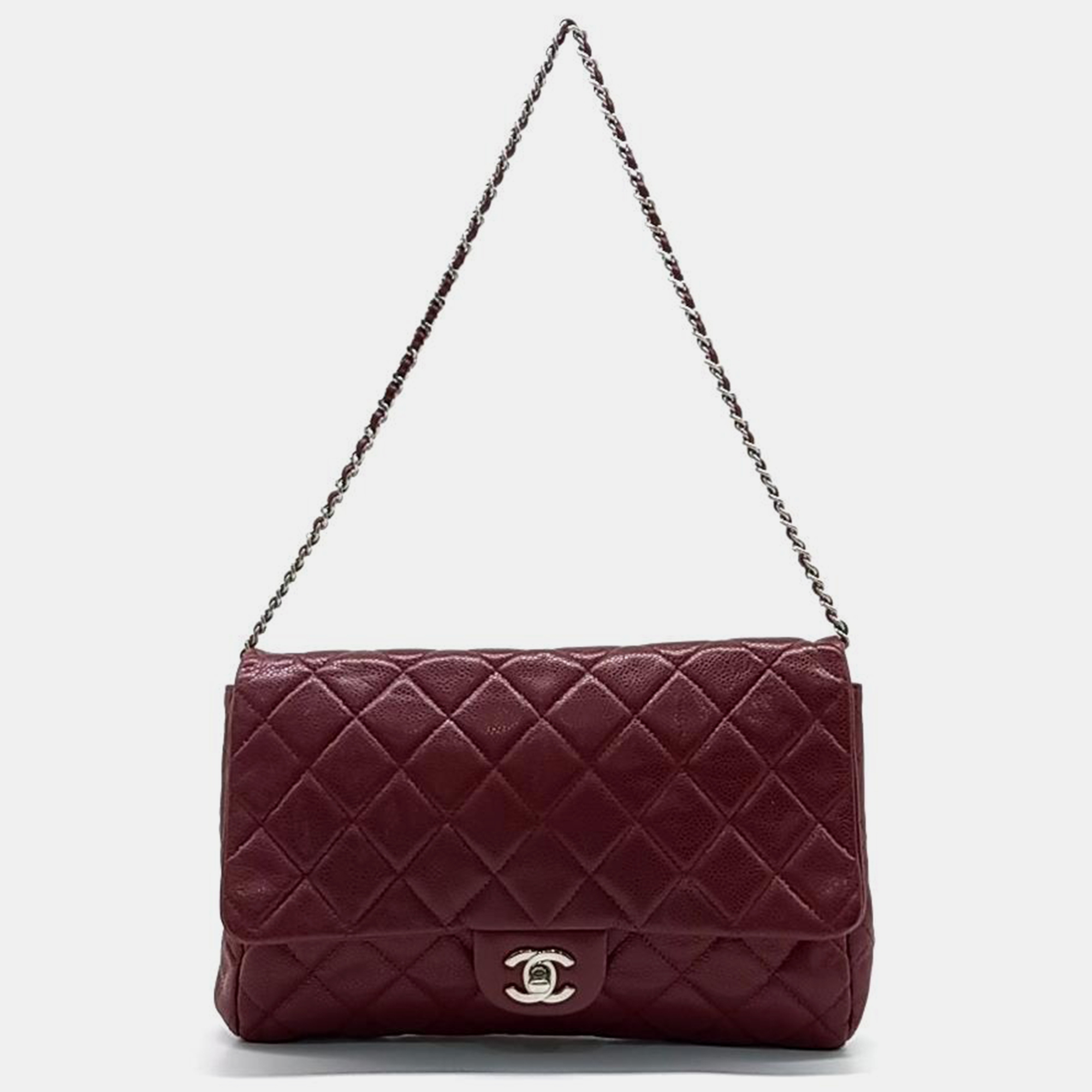 Pre-owned Chanel Caviar Clutch And Shoulder Bag In Burgundy