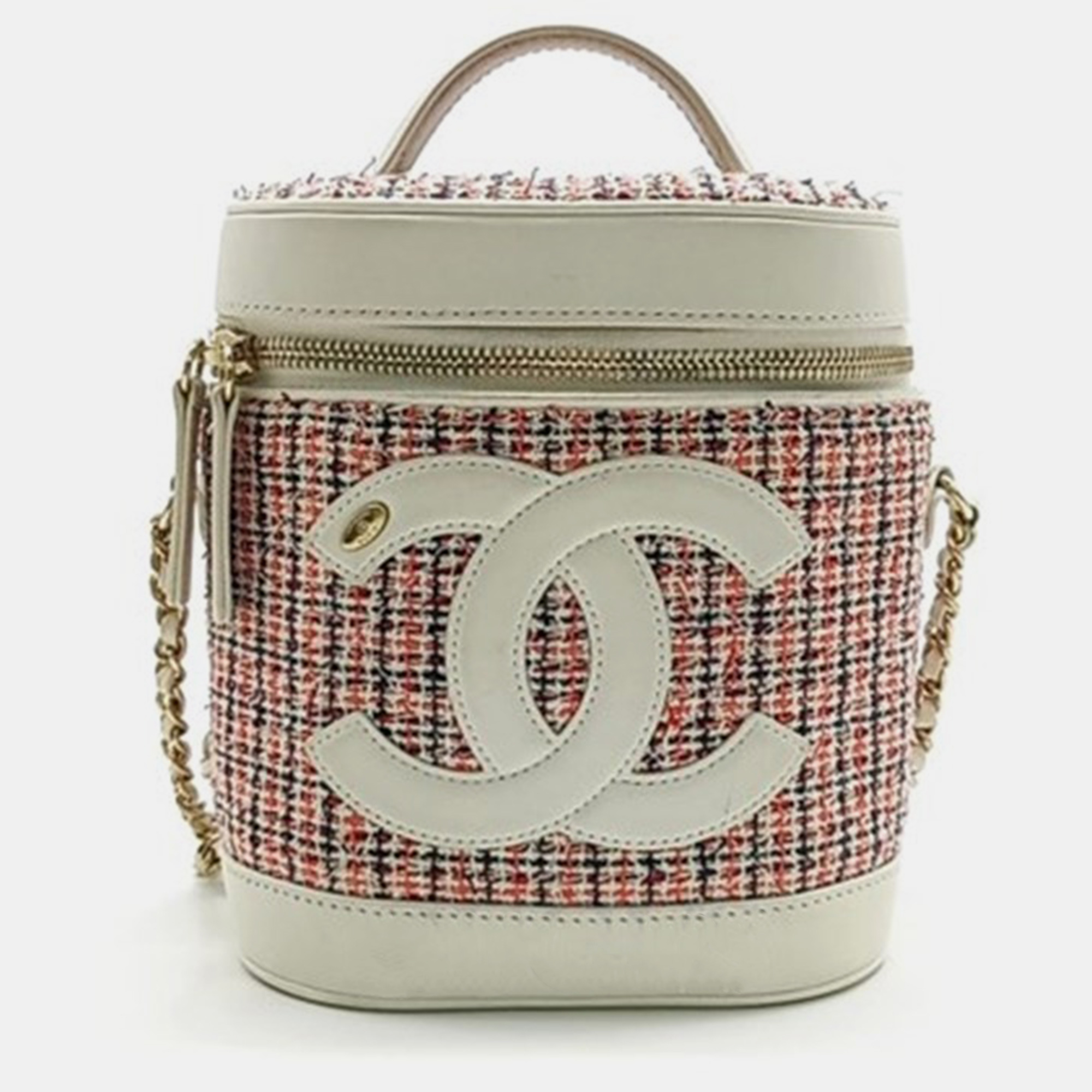 Pre-owned Chanel Tweed Cosmetic Tote And Shoulder Bag In Multicolor