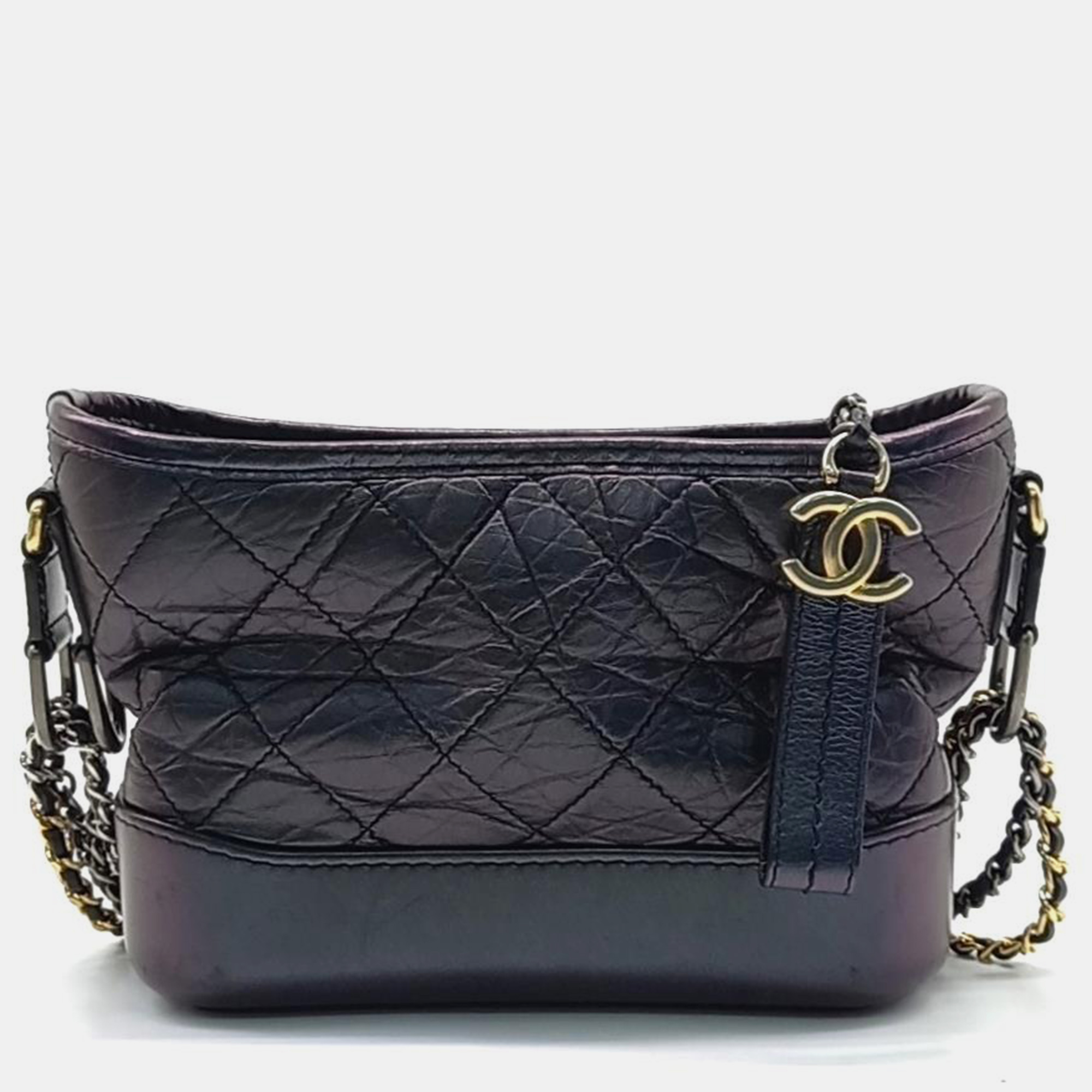 

Chanel Metallic Purple Leather Small Gabrielle Hobo Bag, Black