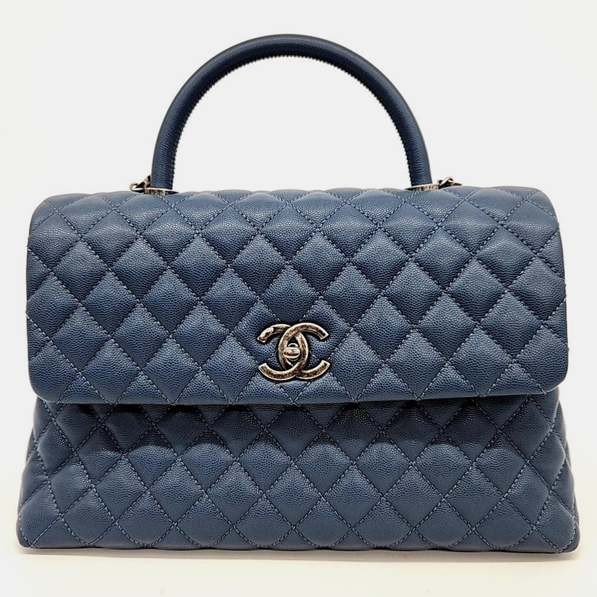 Pre-owned Chanel Caviar Coco Handle 31 Handbag In Blue