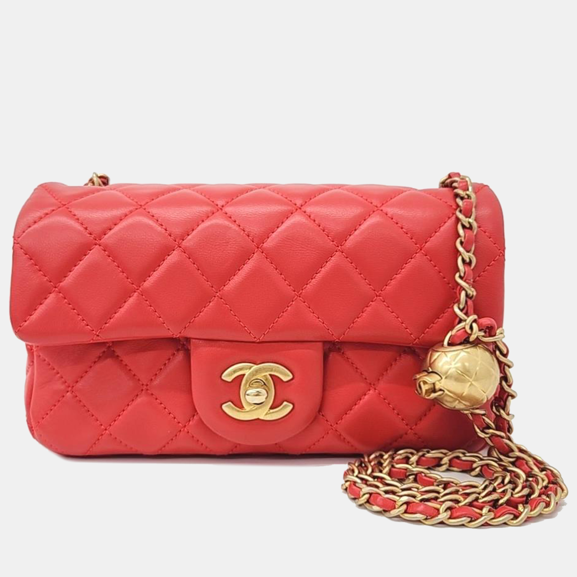 

Chanel Lambskin Classic Golden Ball New Mini Crossbody Bag, Red