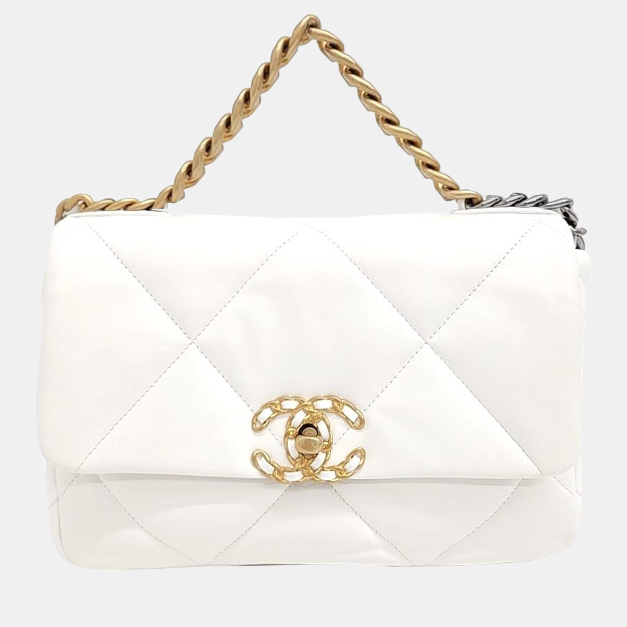 Pre-owned Chanel 19 Small Flap Bag In White