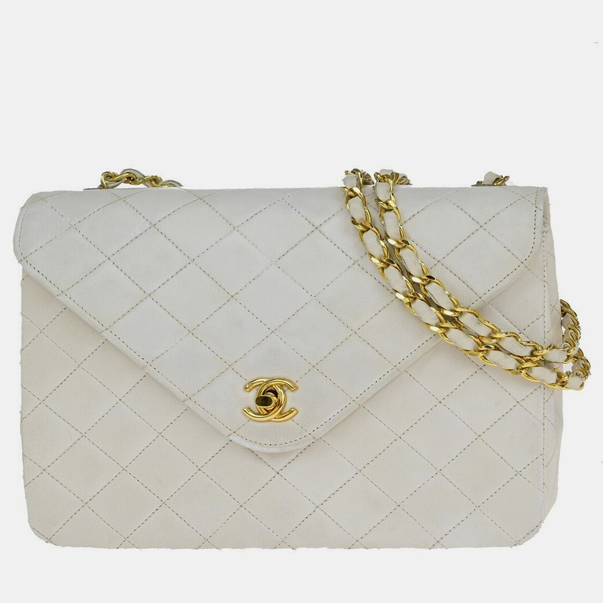 

Chanel White Leather Envelope Flap Bag