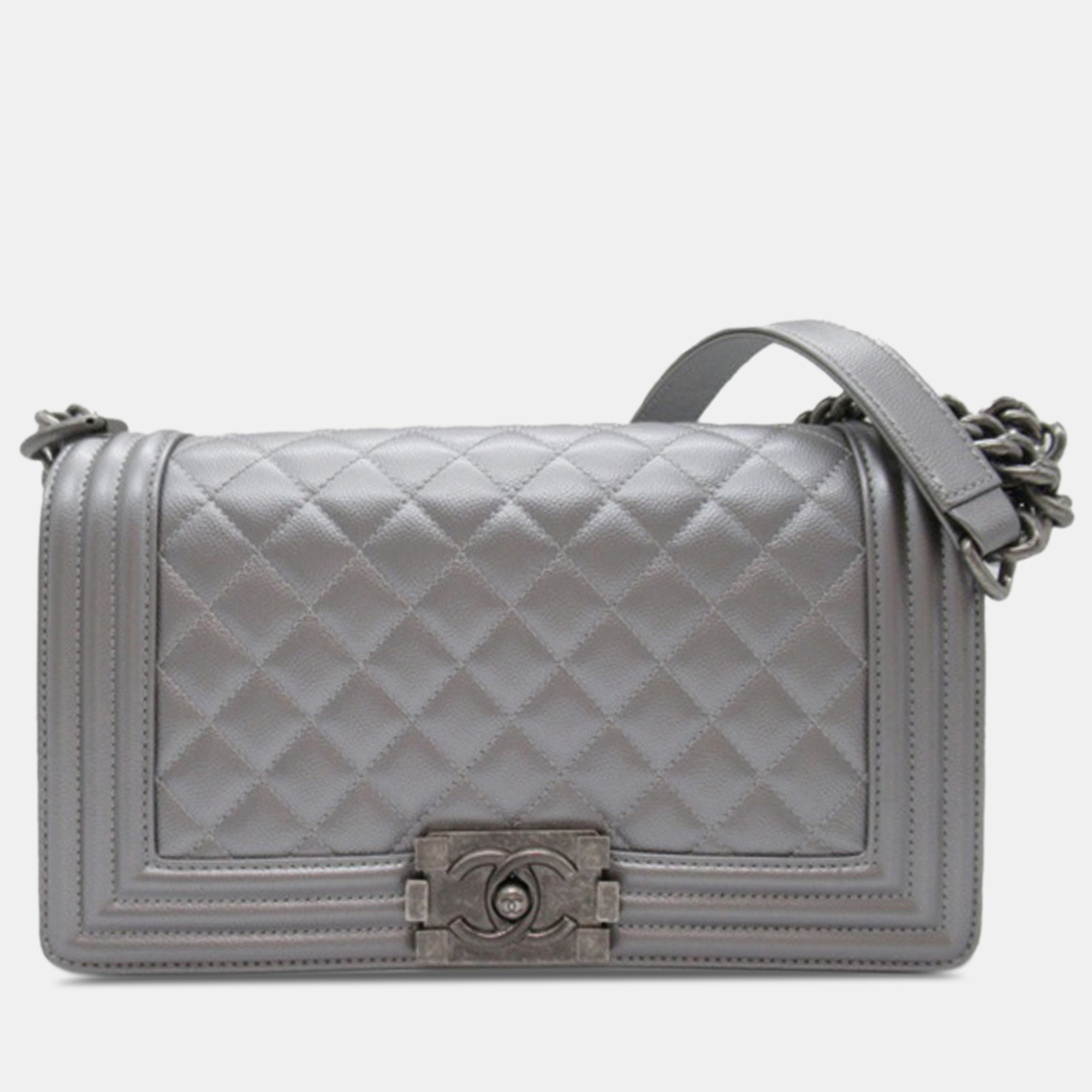 

Chanel Medium Metallic Caviar Boy Flap, Silver