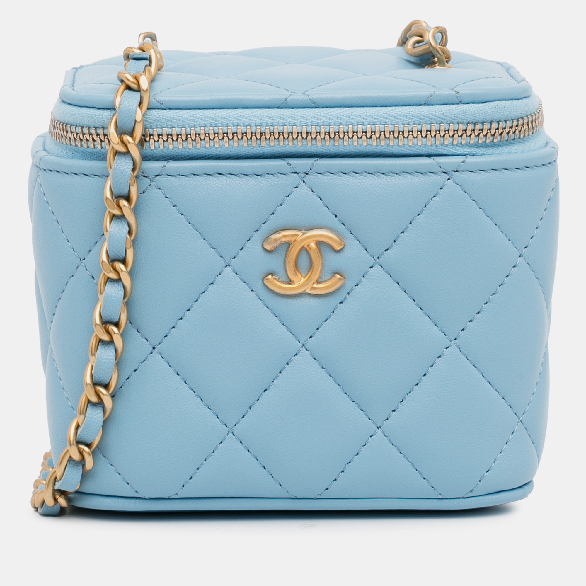 Pre-owned Chanel Mini Lambskin Pearl Crush Vanity In Blue
