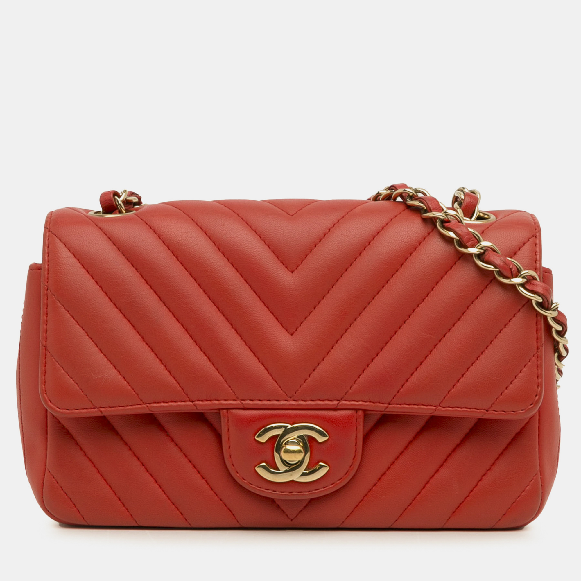 

Chanel Mini Chevron Quilted Lambskin Rectangular Flap Bag, Red