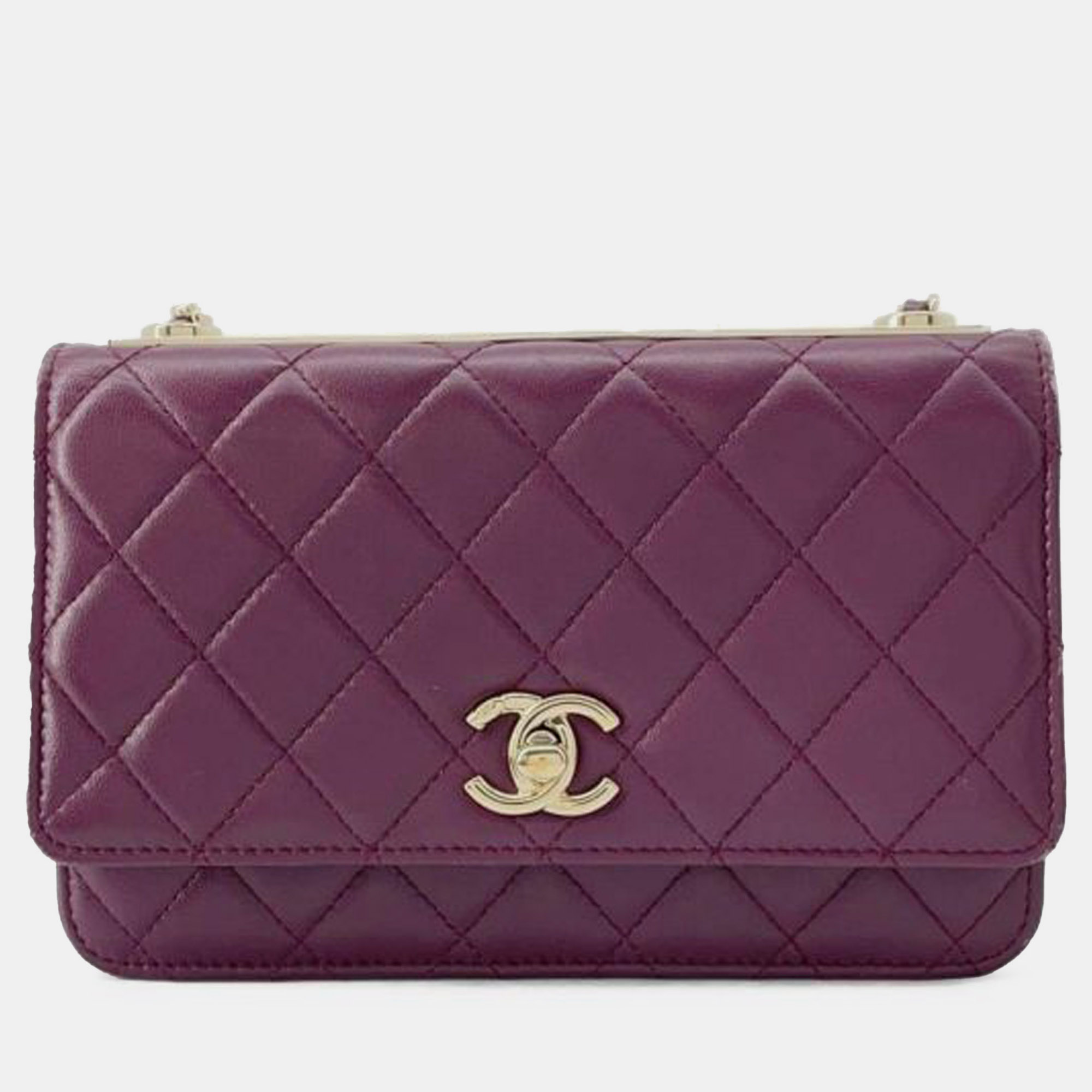 Pre-owned Chanel Lambskin Trendy Cc Wallet On Chain In Purple
