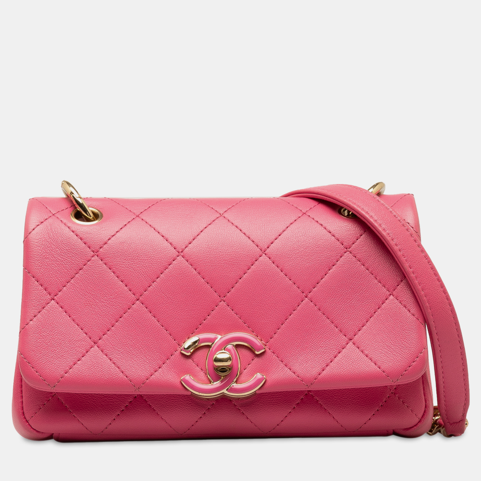 

Chanel Lambskin Twist Chain Enamel CC Flap Bag, Pink