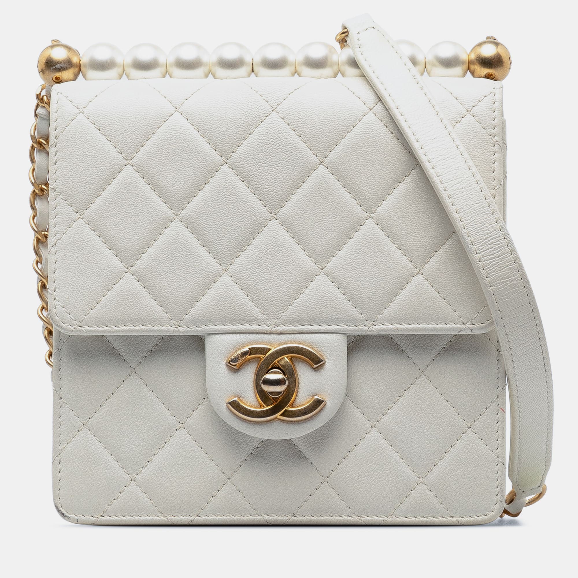 

Chanel Small Lambskin Chic Pearls Flap Bag, White