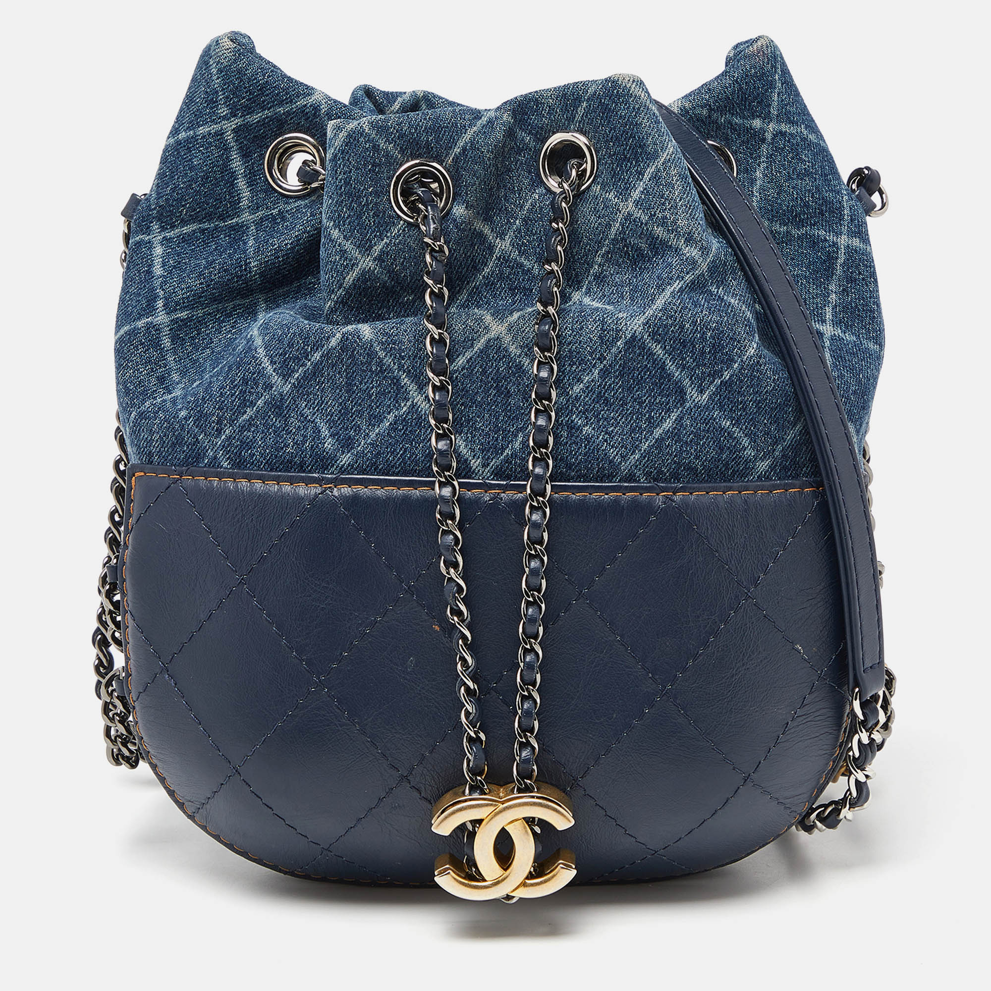 

Chanel Blue Quilted Leather and Denim Small Gabrielle Bucket Bag