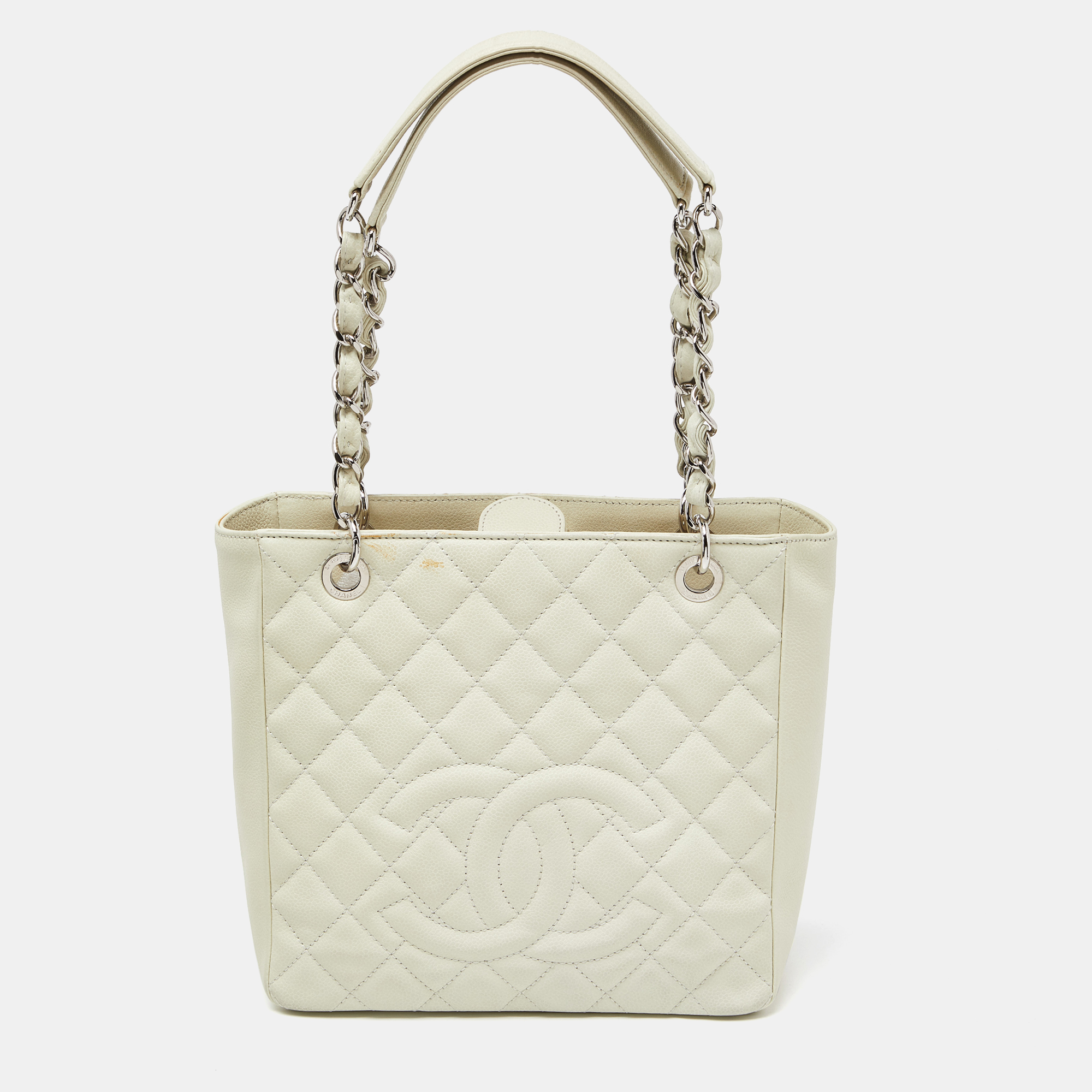 

Chanel Ivory Quilted Caviar Leather Petite Shopping Tote, White