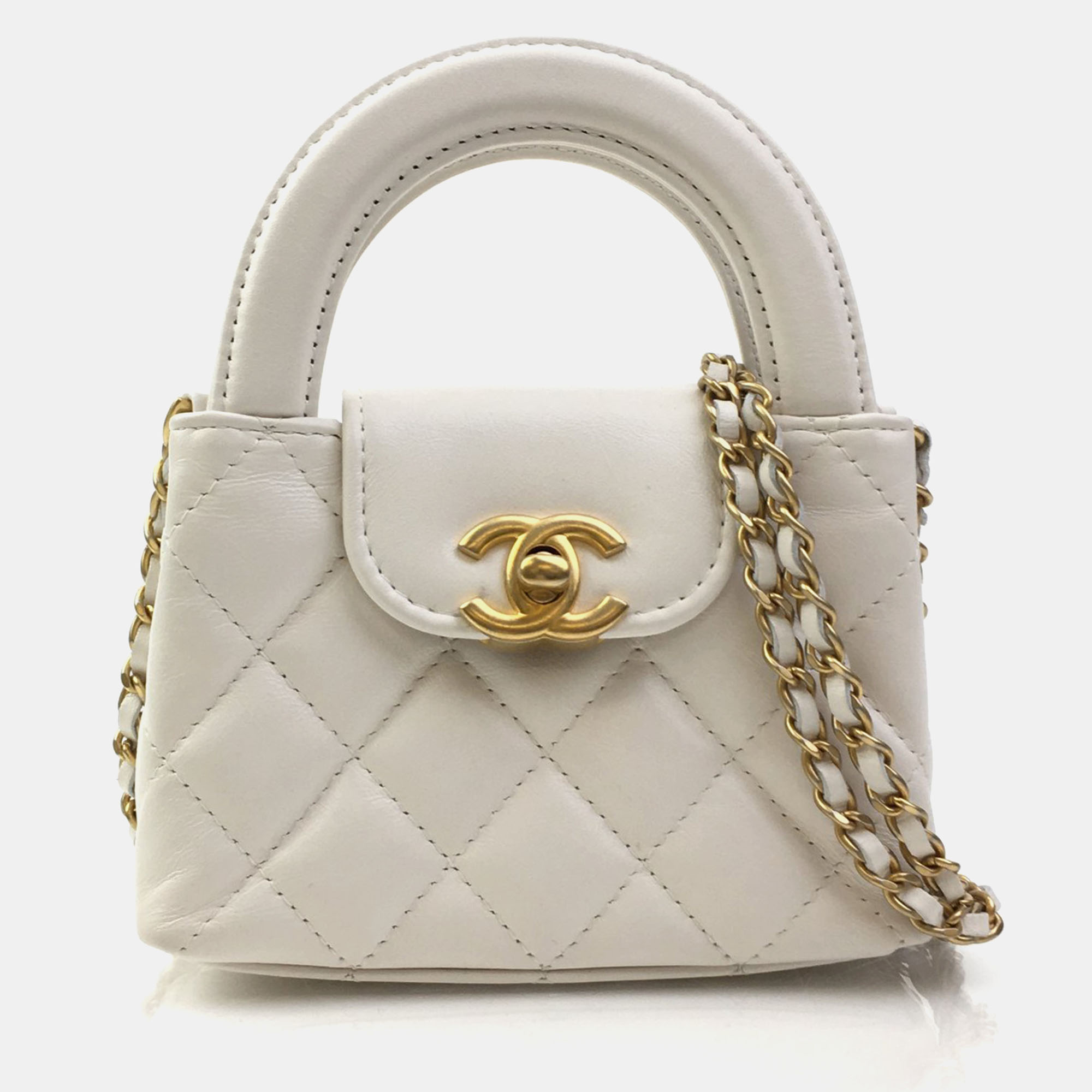 

Chanel White Leather Nano Kelly Top Handle Bag